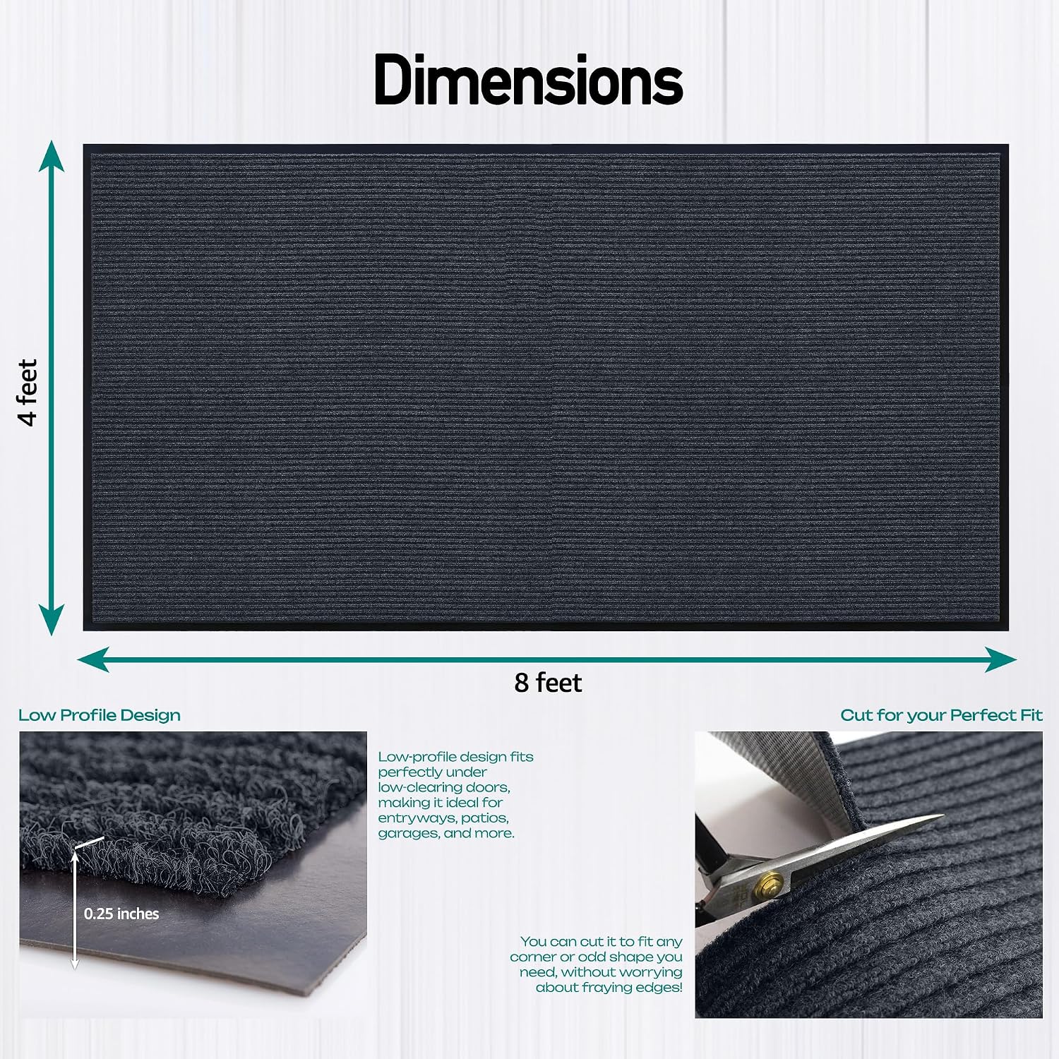 MaxMat Durable Rubber Door Mat - Heavy Duty. Indoor/Outdoor. Easy Clean. Waterproof. Low-Profile Mat for Entry. Patio. Garage - Stylish (Charcoal. 8' x 4' (Mud Trapper))