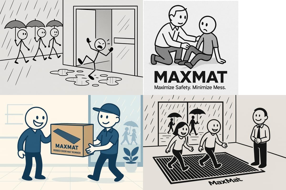 MaxMat Durable Rubber Door Mat - Heavy Duty. Indoor/Outdoor. Easy Clean. Waterproof. Low-Profile Mat for Entry. Patio. Garage - Stylish (Charcoal. 8' x 4' (Mud Trapper))