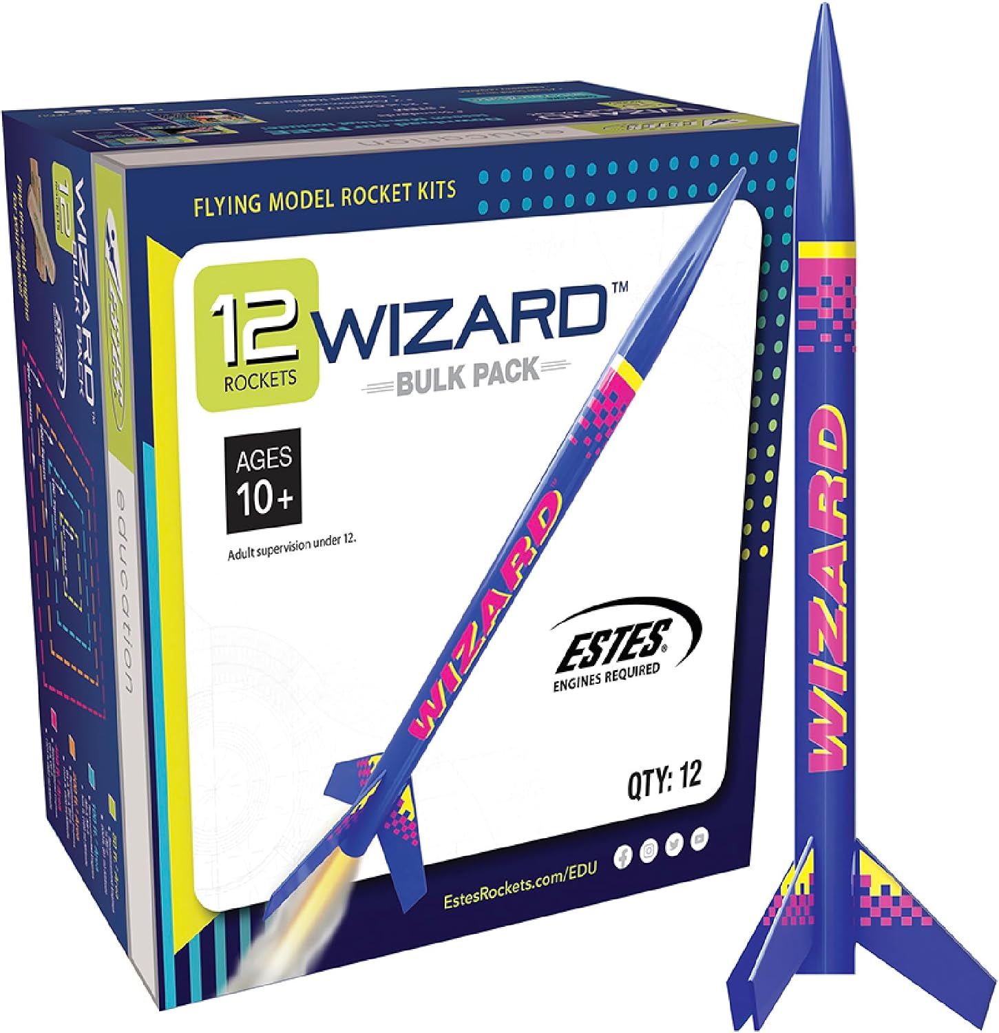 Estes 1754 Bulk Pack of 12 Wizard Rocket-Building Kits. Intermediate Flying-Rocket-Model Kits for Ages 10+. Classroom Science Experiments