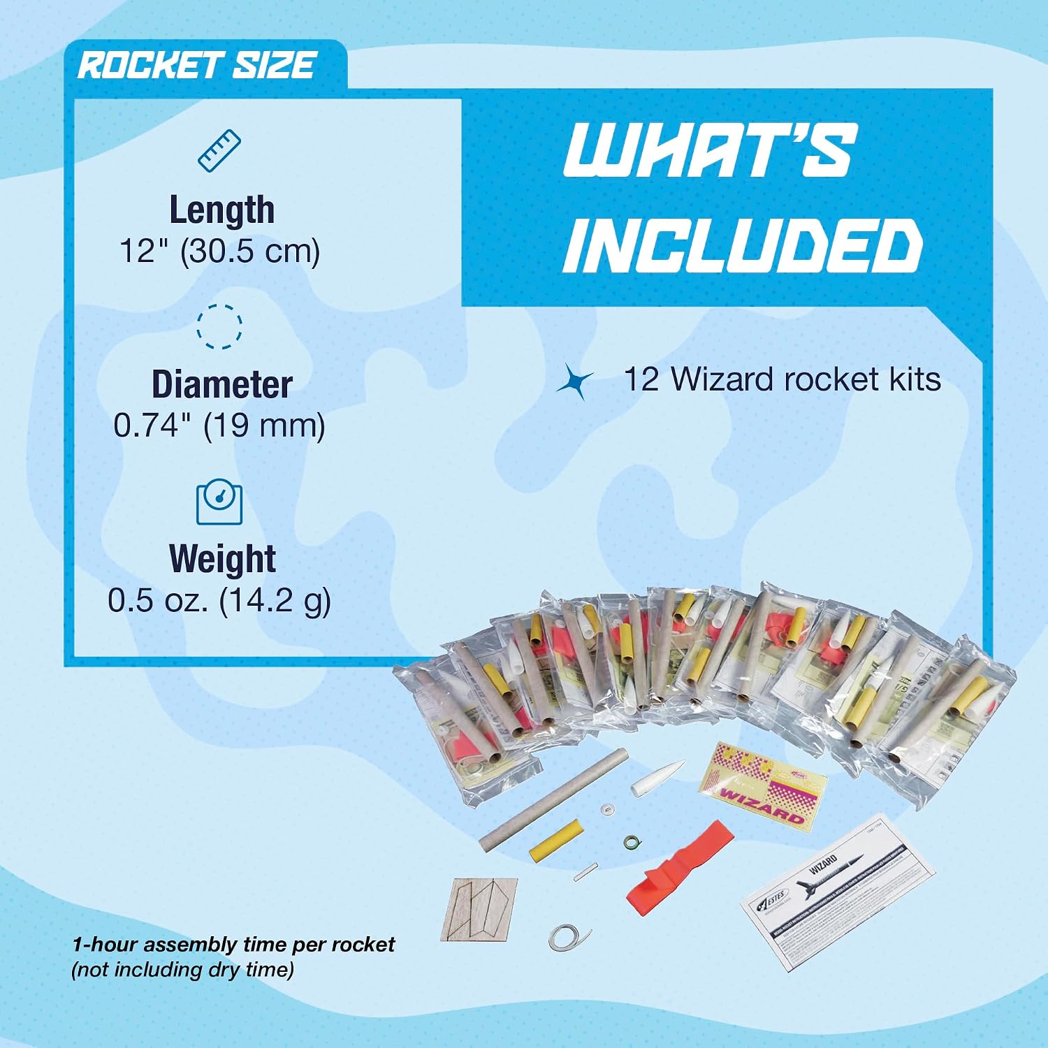 Estes 1754 Bulk Pack of 12 Wizard Rocket-Building Kits. Intermediate Flying-Rocket-Model Kits for Ages 10+. Classroom Science Experiments