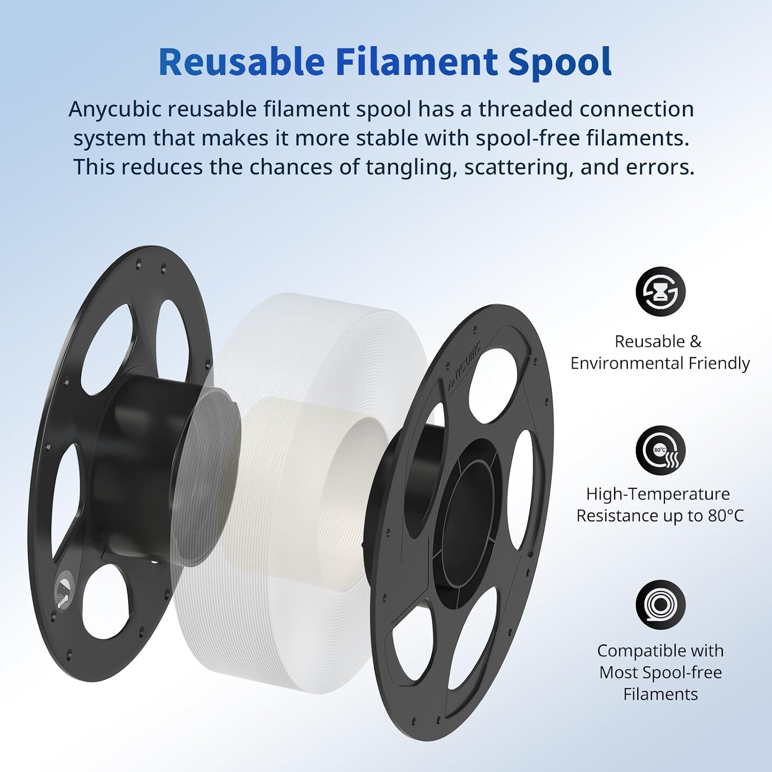 ANYCUBIC PLA Filament 1.75mm Bundle. 3D Printer Filament 1.75mm Dimensional Accuracy +/- 0.02mm. 1KG Reusable Spool (2.2 lbs). 5KG White + 5KG Texture Grey. 10KG in Total