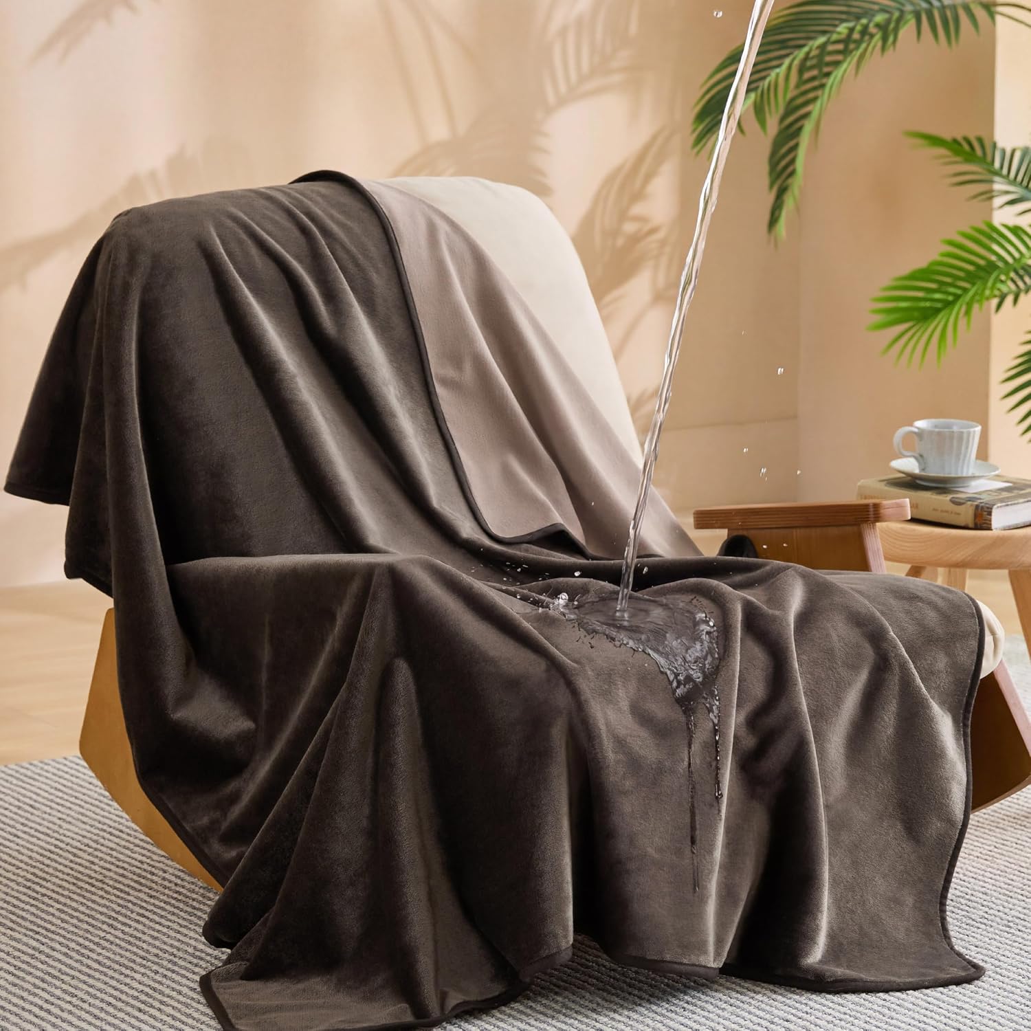Bedsure Waterproof Blanket Soft Flannel Fleece Couch Cover.50x60 | Dog Blankets for Large Senior Dogs .Washable Throw for Pet Cat Leakproof.Furniture Protector for Travel Camping.Coffee Brown