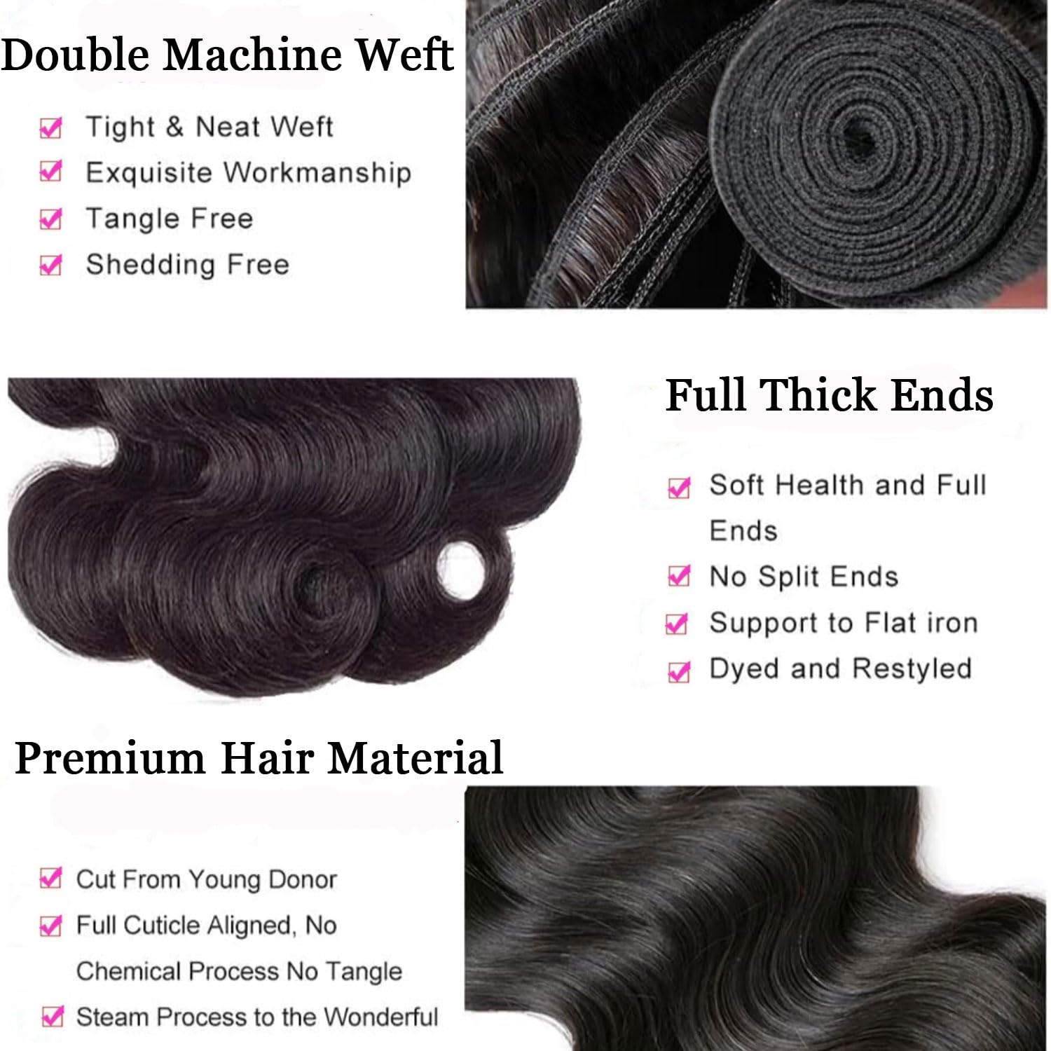 Body Wave Bundles Human Hair 12A Human Hair Bundles Unprocessed Brazilian Virgin Hair 3 Bundle Weave Extensions Human Hair Natural Black Color Bundles 24 26 28 Inch