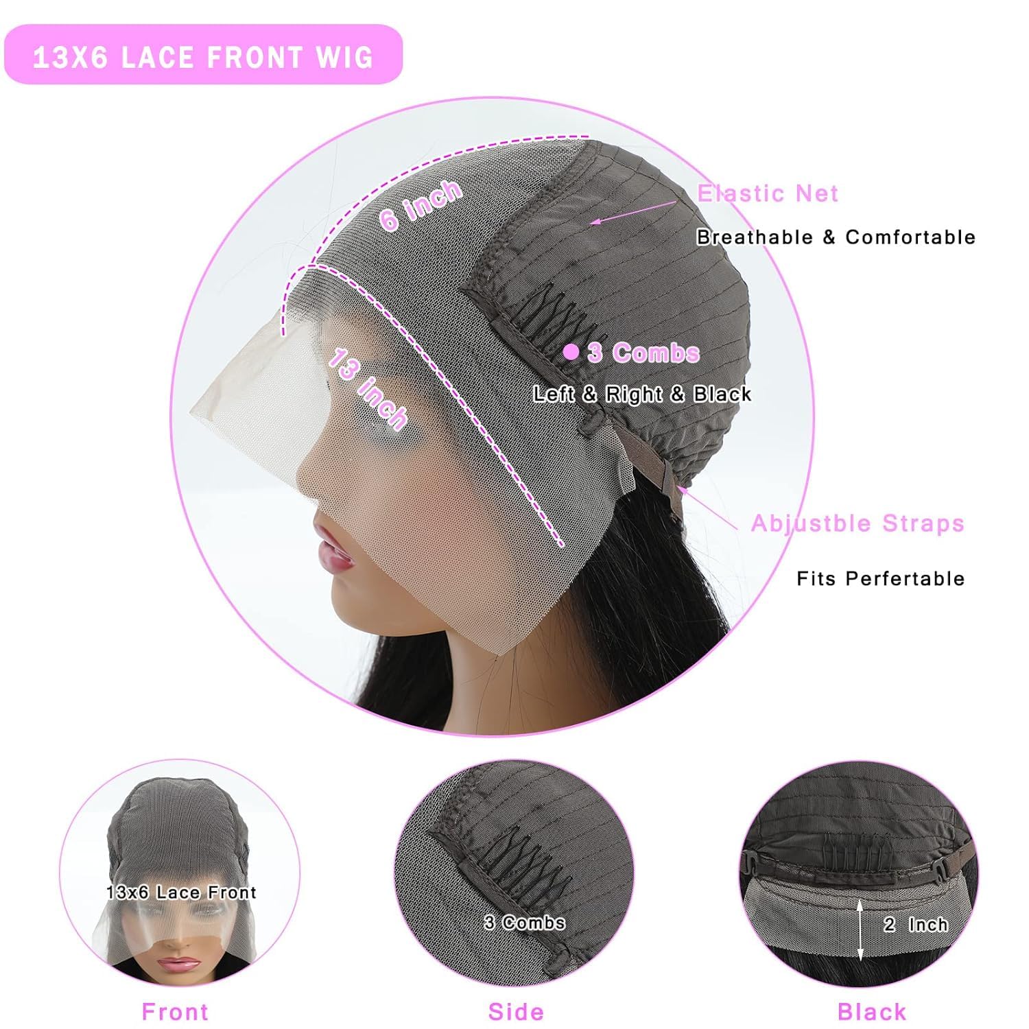 TTSMINS 13x6 Lace Front Wigs Human Hair 180 Density 32 Inch Straight Wig | HD Transparent Lace.Pre-plucked Hairline.Middle or Side Parts with An Adjustable Cap.For Daily Wear.Work and Special Events