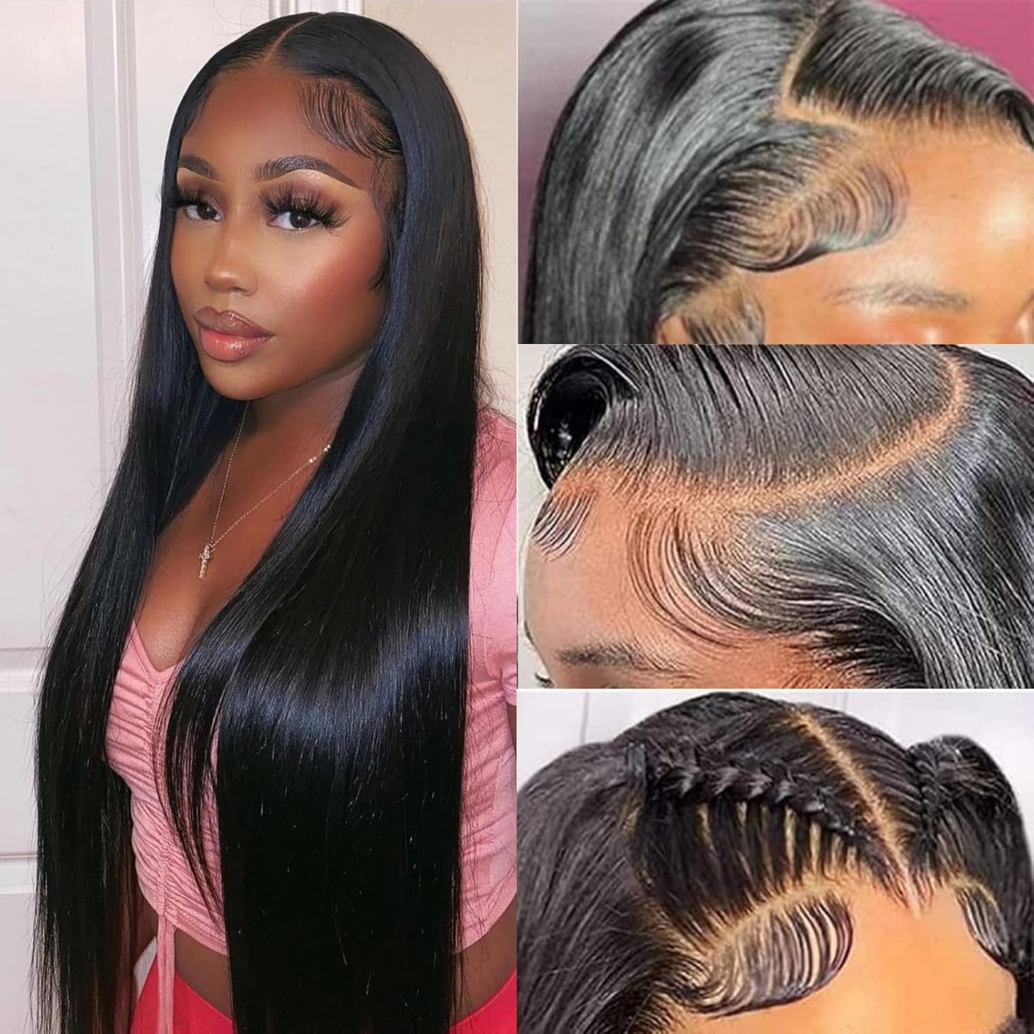 TTSMINS 13x6 Lace Front Wigs Human Hair 180 Density 32 Inch Straight Wig | HD Transparent Lace.Pre-plucked Hairline.Middle or Side Parts with An Adjustable Cap.For Daily Wear.Work and Special Events