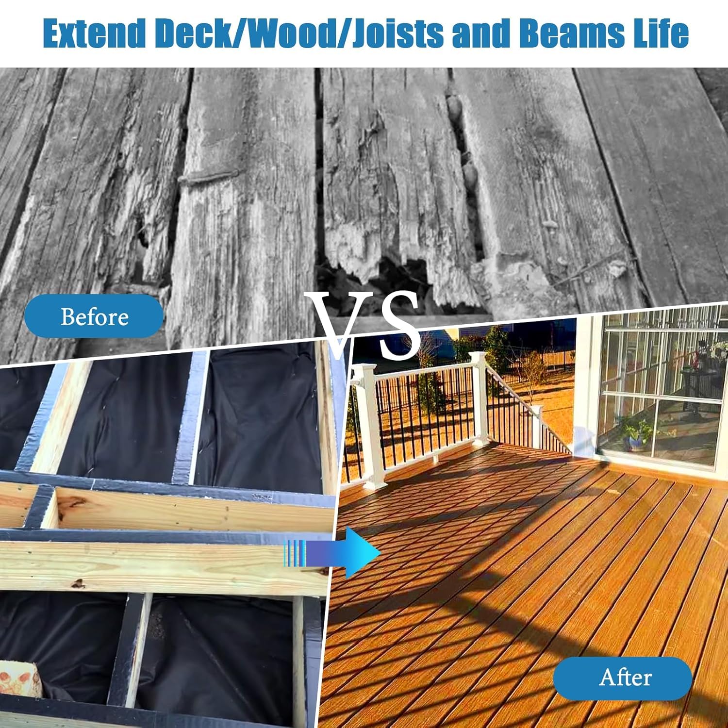 Heelos Joist Tape for Decking 2''×50'.16 Pack Weather-Resistant Deck Joist Tape.Waterproof Seal Antiseptic Butyl Joists Tape.Self-Adhesive Flashing Joists Tape for Wood Decks Beams Roof