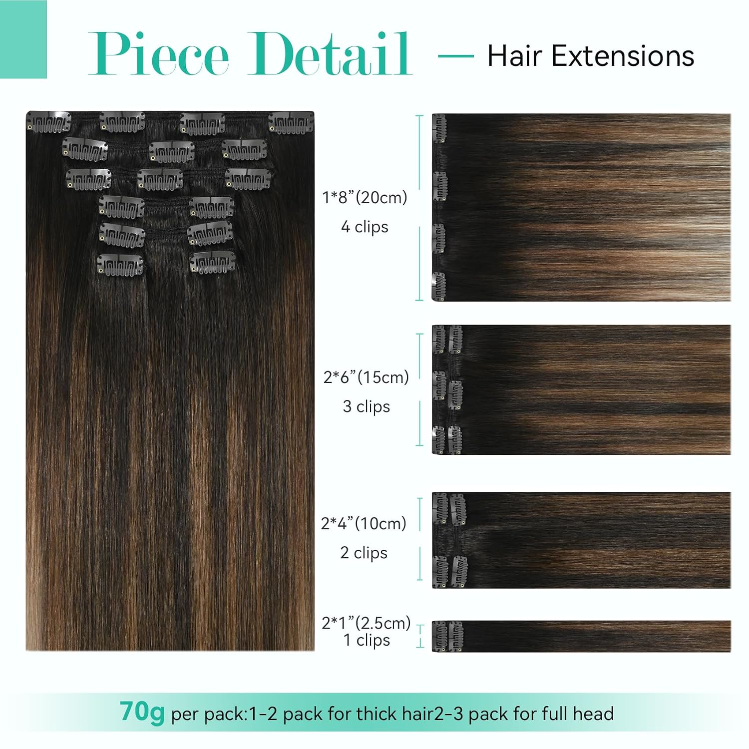 Ukira Balayage Hair Extensions for Women Real Human Hair. 20 Inch 120g 7pcs 2/6/2 Dark Brown to Chestnut Brown Clip in Hair Extensions. Natural Straight Remy Human Hair Clip in Extensions