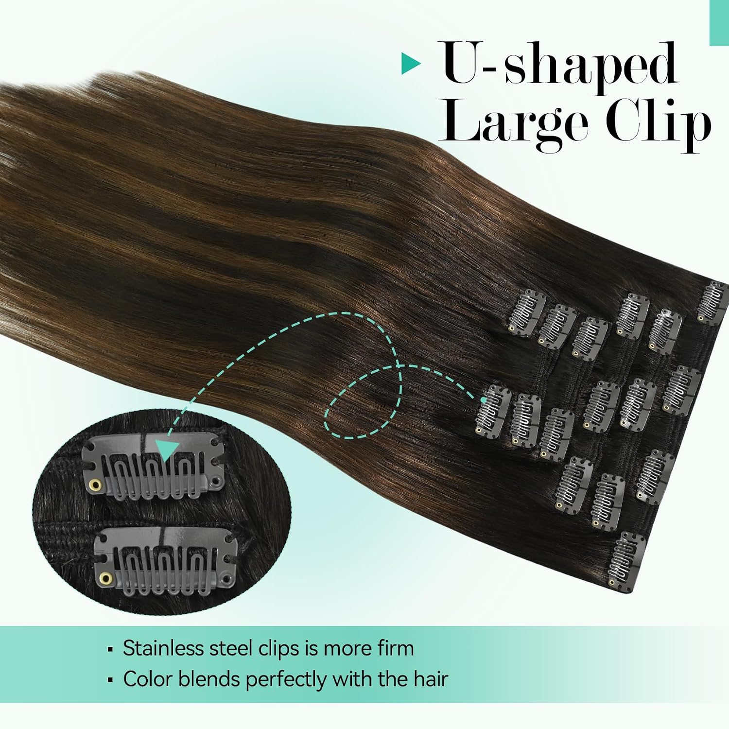 Ukira Balayage Hair Extensions for Women Real Human Hair. 20 Inch 120g 7pcs 2/6/2 Dark Brown to Chestnut Brown Clip in Hair Extensions. Natural Straight Remy Human Hair Clip in Extensions