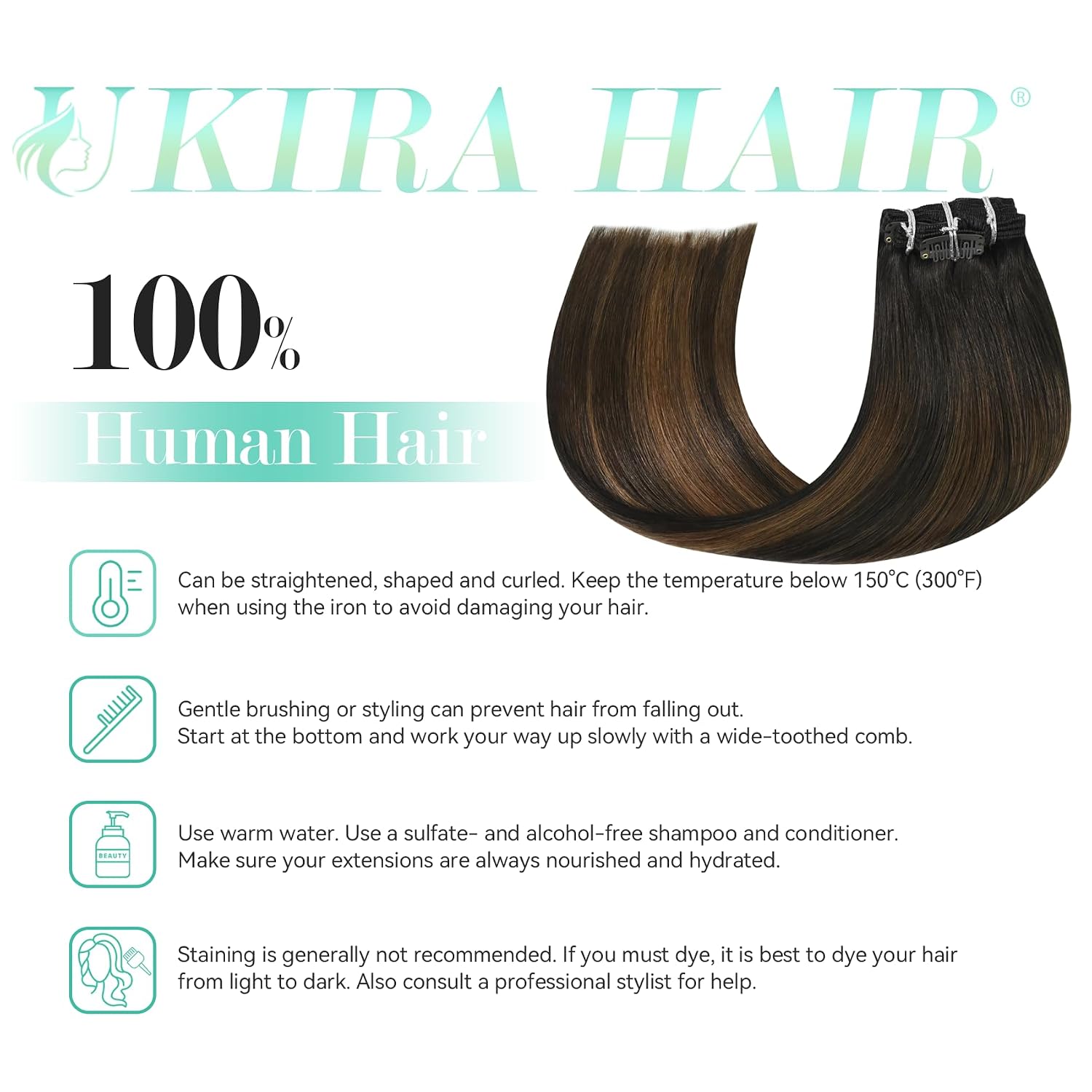 Ukira Balayage Hair Extensions for Women Real Human Hair. 20 Inch 120g 7pcs 2/6/2 Dark Brown to Chestnut Brown Clip in Hair Extensions. Natural Straight Remy Human Hair Clip in Extensions