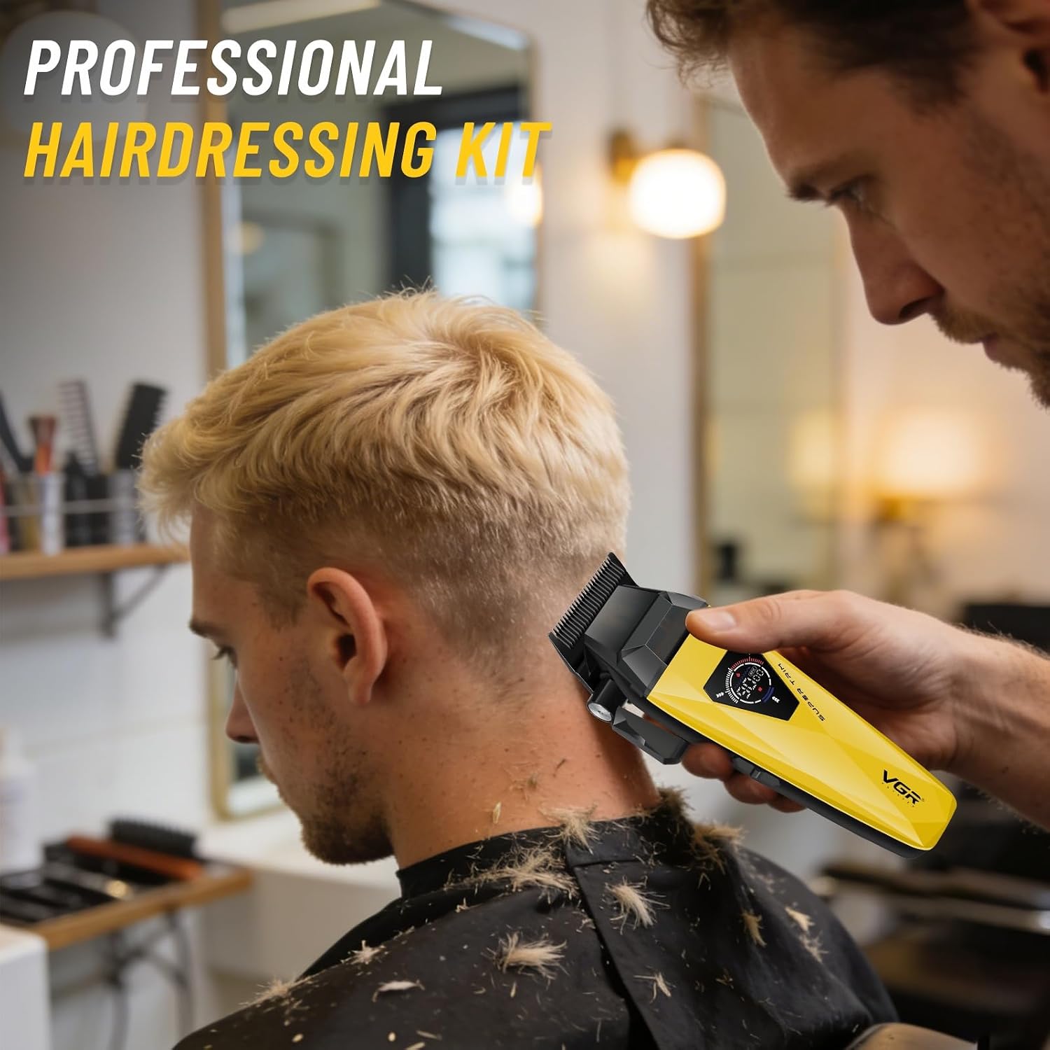 VGR 877S3 3-in-1 Barber Kit with Clipper Trimmer Foil Shaver. Gold | 9000/8000 RPM. 150/180/90min Runtime. DLC/Ceramic Blades. Titanium Foils. Charging Base. LED Display. All-in-One Grooming Set