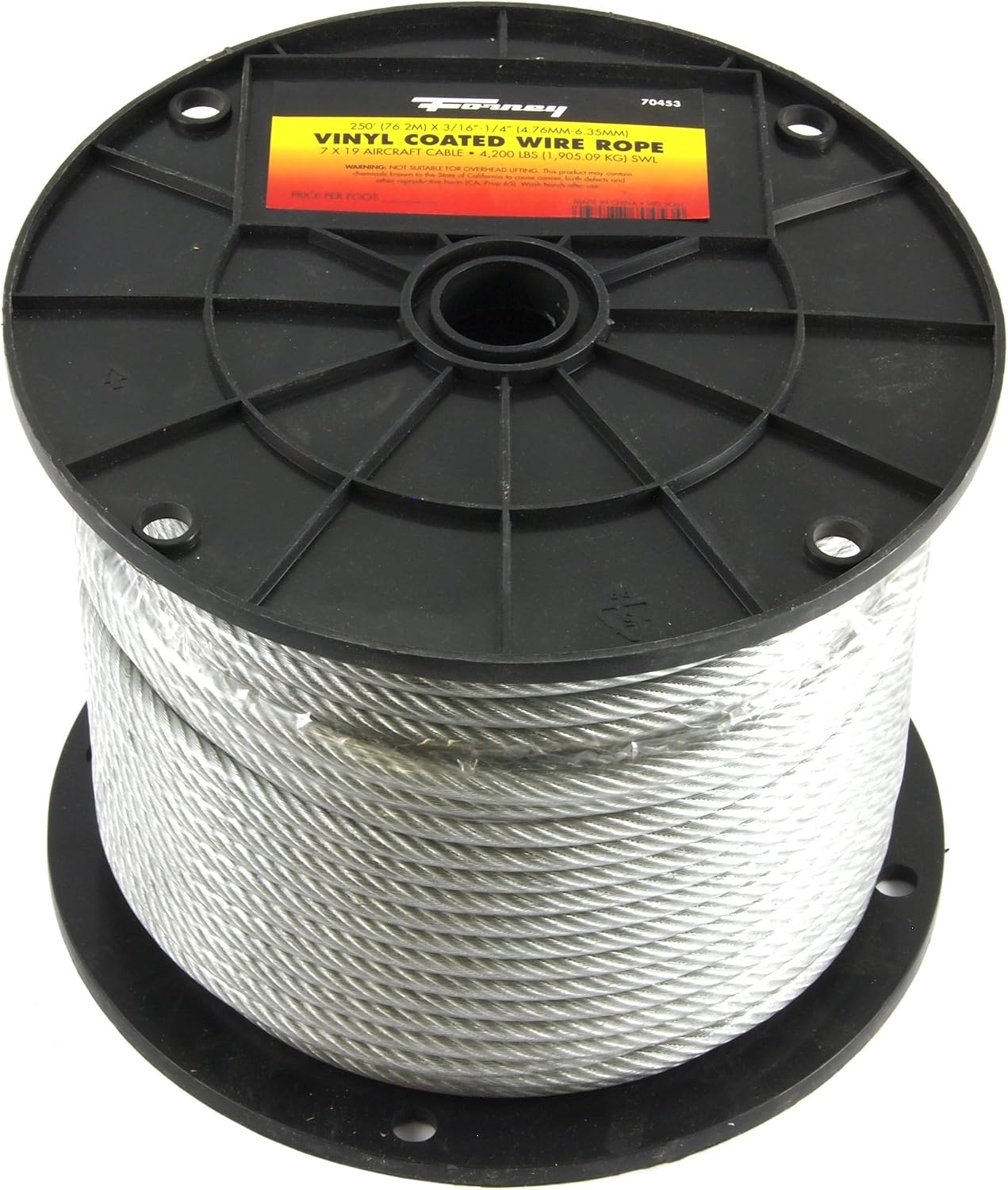 Forney 70453 Wire Rope. Vinyl Coated Aircraft Cable. 250-Feet-by-3/16-Inch thru 1/4-Inch