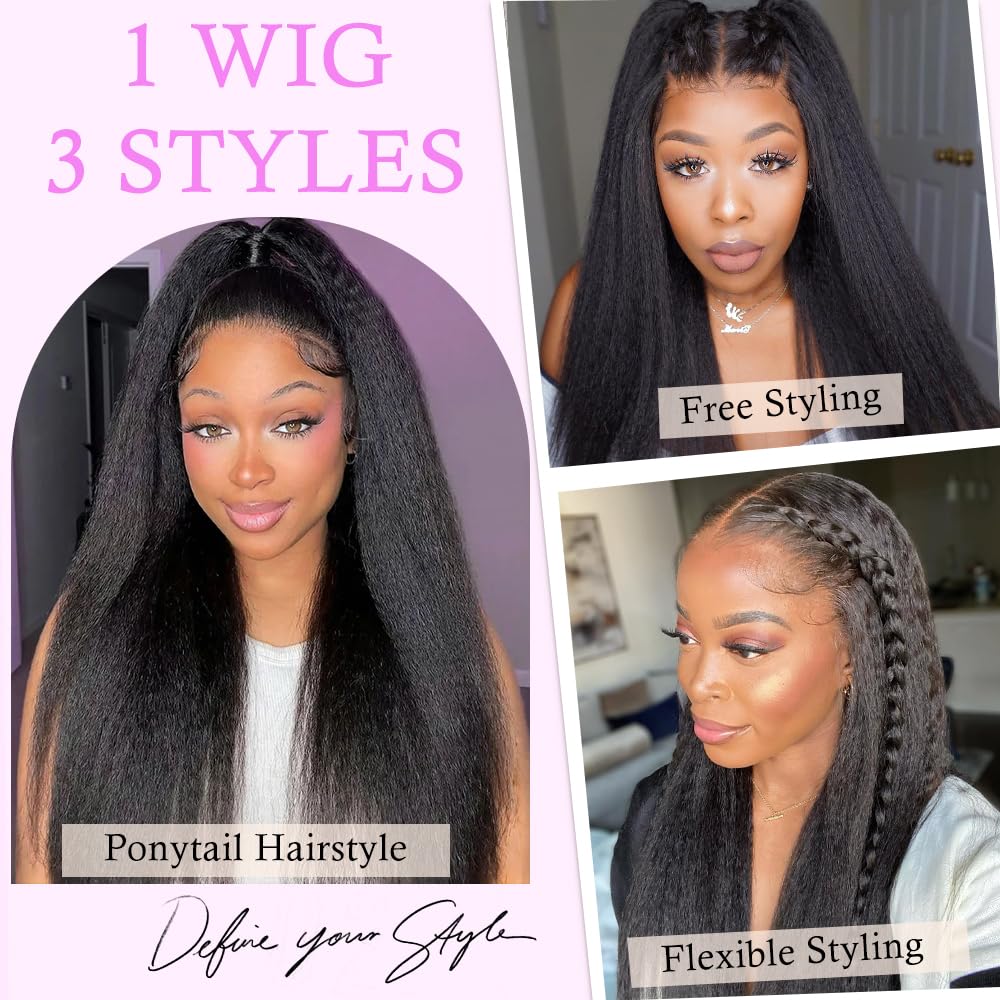 Lannaax 30 Inch 250 Density Curly Wig Human Hair With Drawstring Deep Wave Lace Front Wigs Human Hair Pre Plucked Virgin Remy Hair 5x Longer Lifespan 13x6 HD Lace Frontal Wigs Natural Black