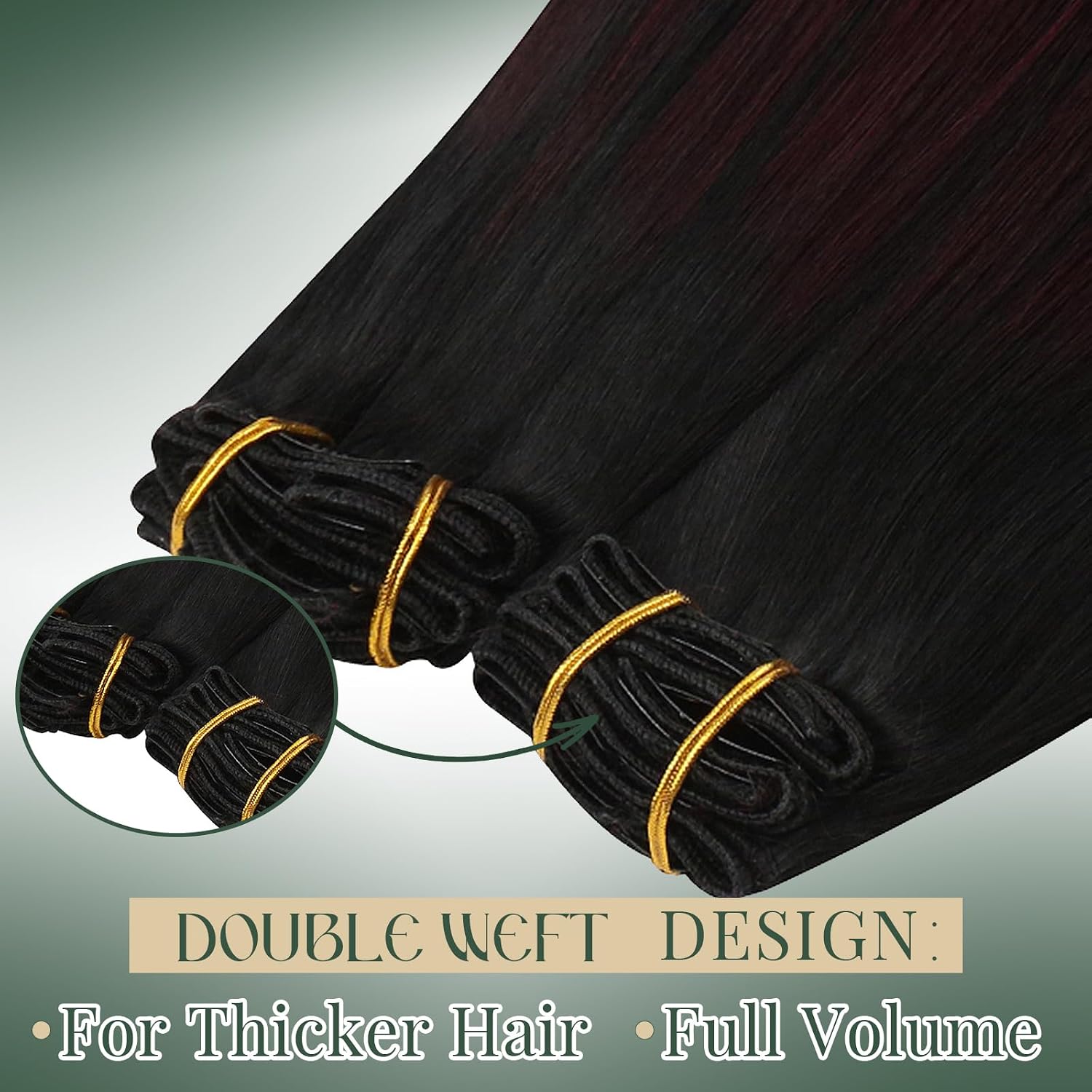 Ugeat Clip on Extensions Human Hair Ombre 24 Inch 7pcs 120g Softness | Real Human Hair Extensions Clip ins . Natural Black Ombre Dark Red . Long Straight Hair