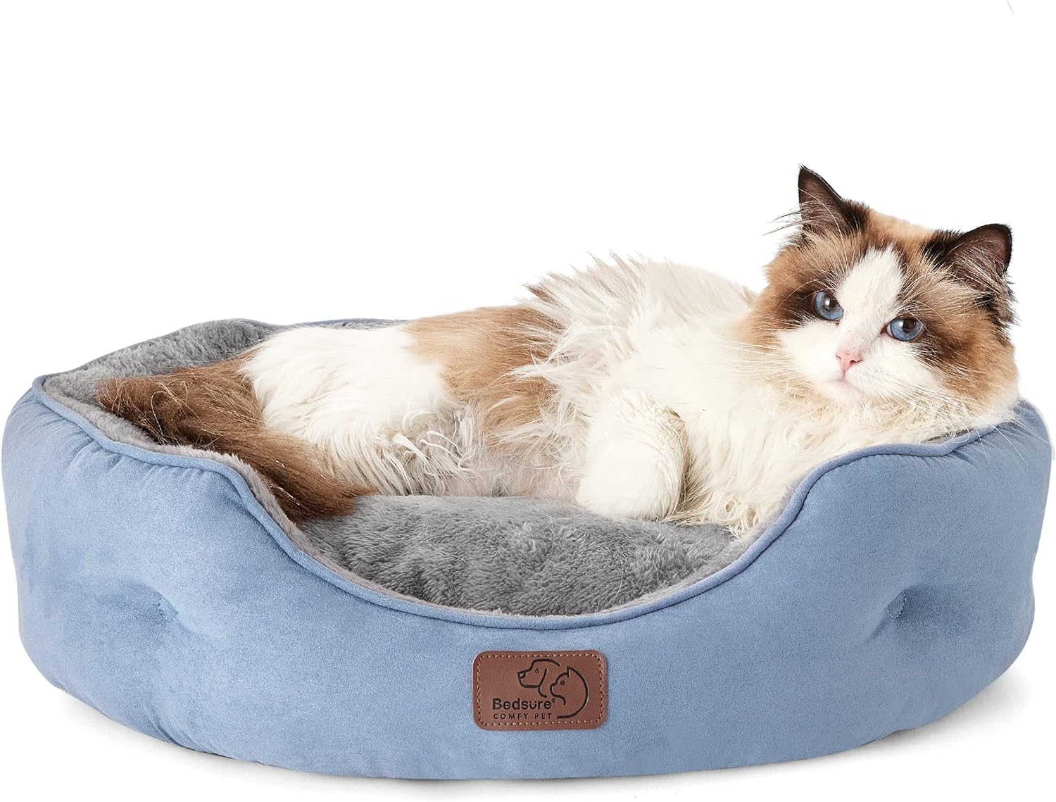 Bedsure Small Dog Bed Washable.Round Cat Beds for Indoor Cats.20in | Frost Blue Soft Plush Pet Bed.Dog Beds for Small Dogs for Puppy and Kittens.Anti-Slip Bottom.Easy to Clean