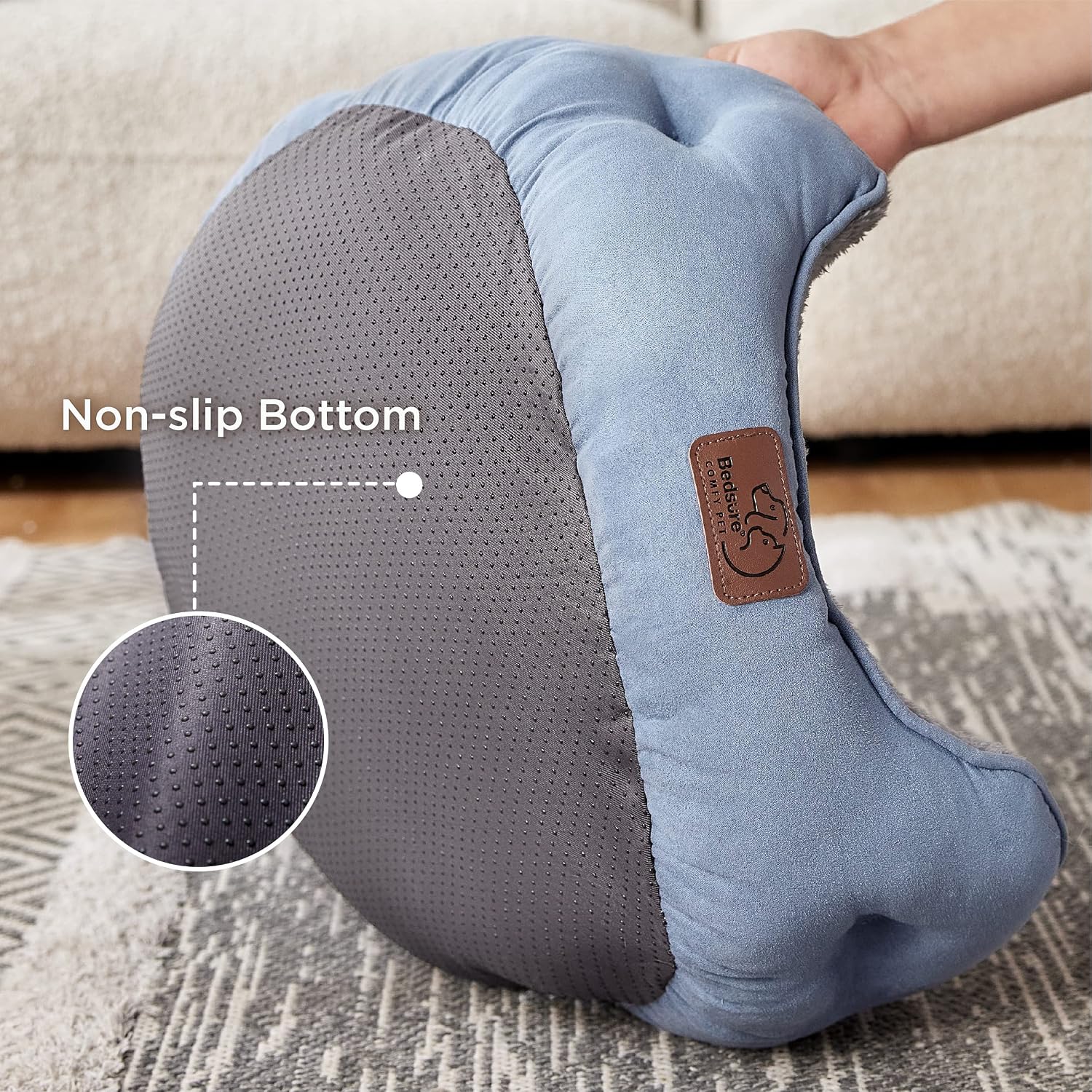 Bedsure Small Dog Bed Washable.Round Cat Beds for Indoor Cats.20in | Frost Blue Soft Plush Pet Bed.Dog Beds for Small Dogs for Puppy and Kittens.Anti-Slip Bottom.Easy to Clean