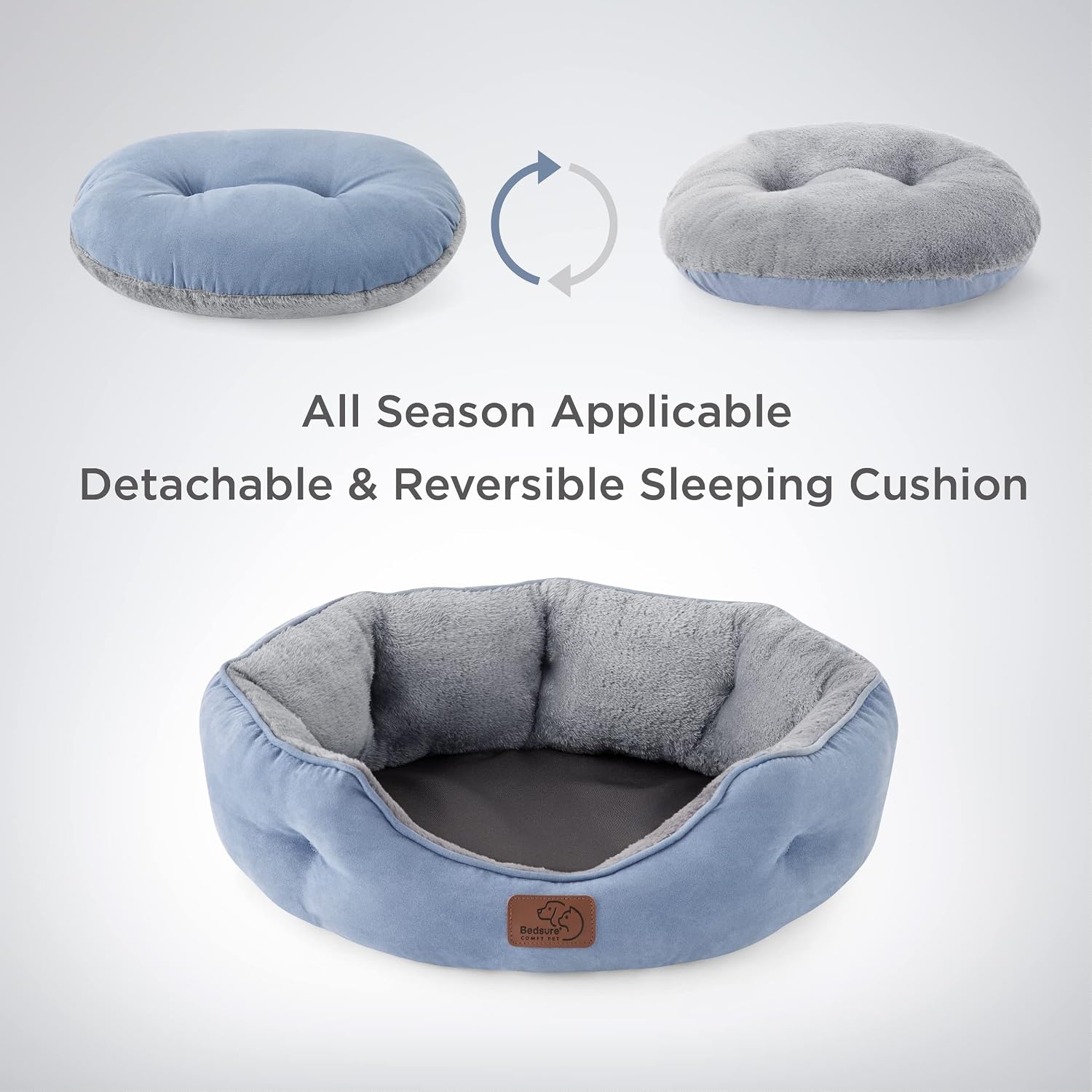 Bedsure Small Dog Bed Washable.Round Cat Beds for Indoor Cats.20in | Frost Blue Soft Plush Pet Bed.Dog Beds for Small Dogs for Puppy and Kittens.Anti-Slip Bottom.Easy to Clean