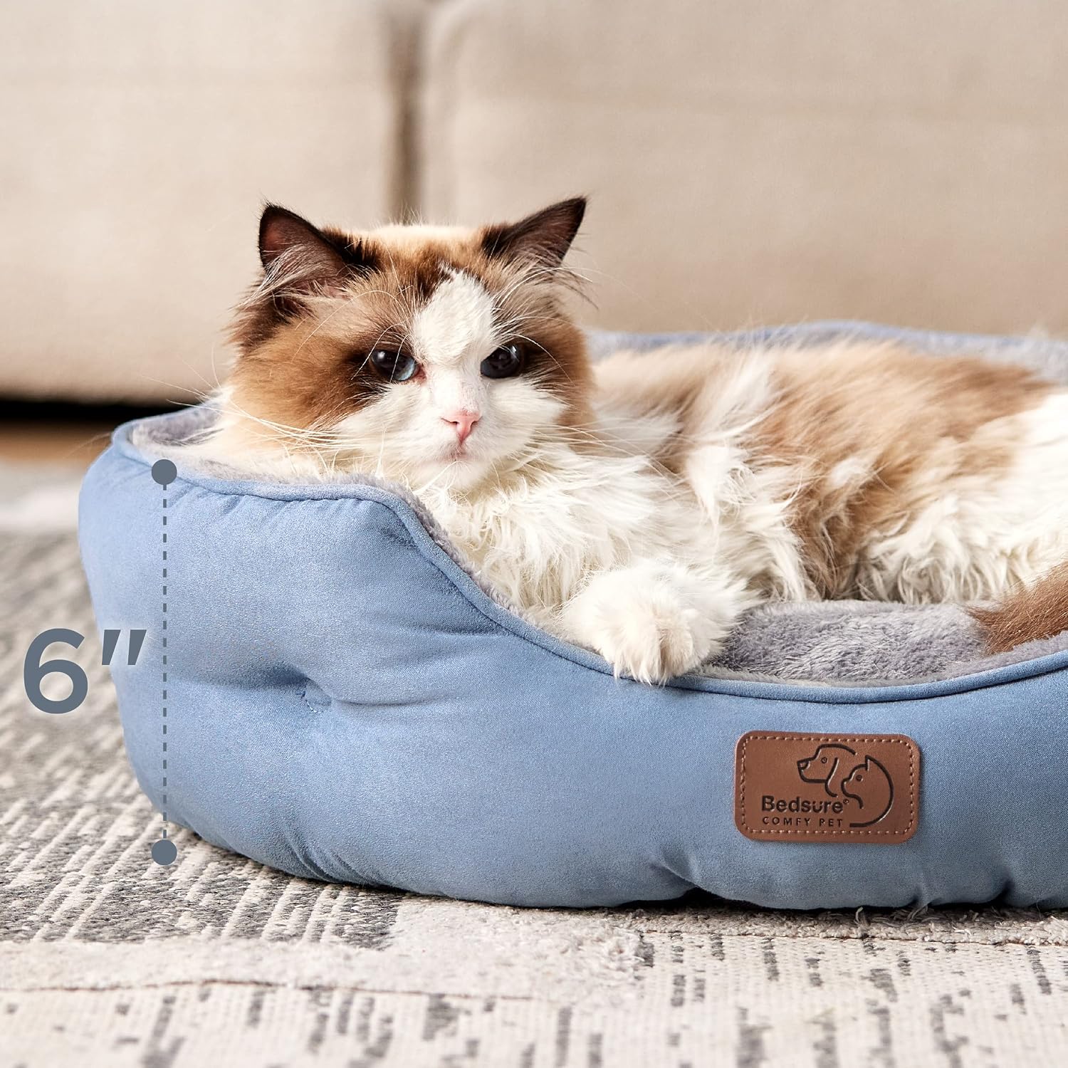 Bedsure Small Dog Bed Washable.Round Cat Beds for Indoor Cats.20in | Frost Blue Soft Plush Pet Bed.Dog Beds for Small Dogs for Puppy and Kittens.Anti-Slip Bottom.Easy to Clean