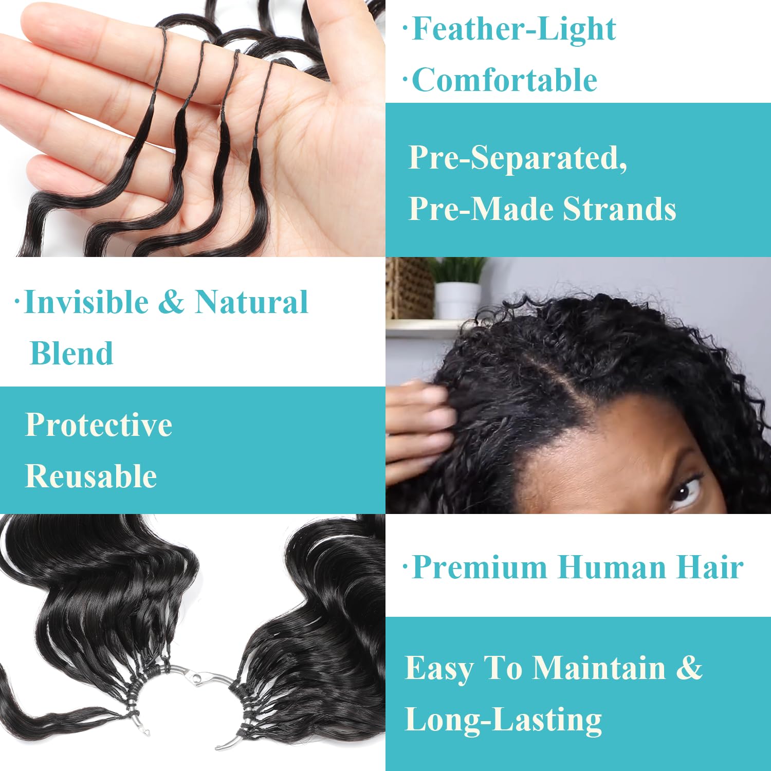 IVCoco Human Crochet Hair for Black Women 22 Inch Ocean Wave Crochet Human Hair Bundles 200g Pre-Separated Feather Crochet Human Hair Invisible Crochet Hair Extensions 160 Strands Natural Black