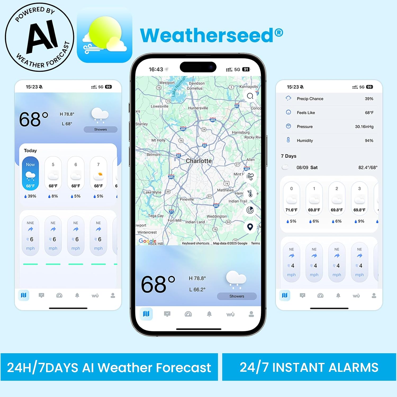 Sainlogic Smart WiFi Weather Station with Rain Gauge and Wind Speed. 24/7 AI Weather Forecast by Weatherseed®. Wireless Indoor Outdoor. APP Alerts. 2-Year Data Export (2.4GHz WiFi Only)