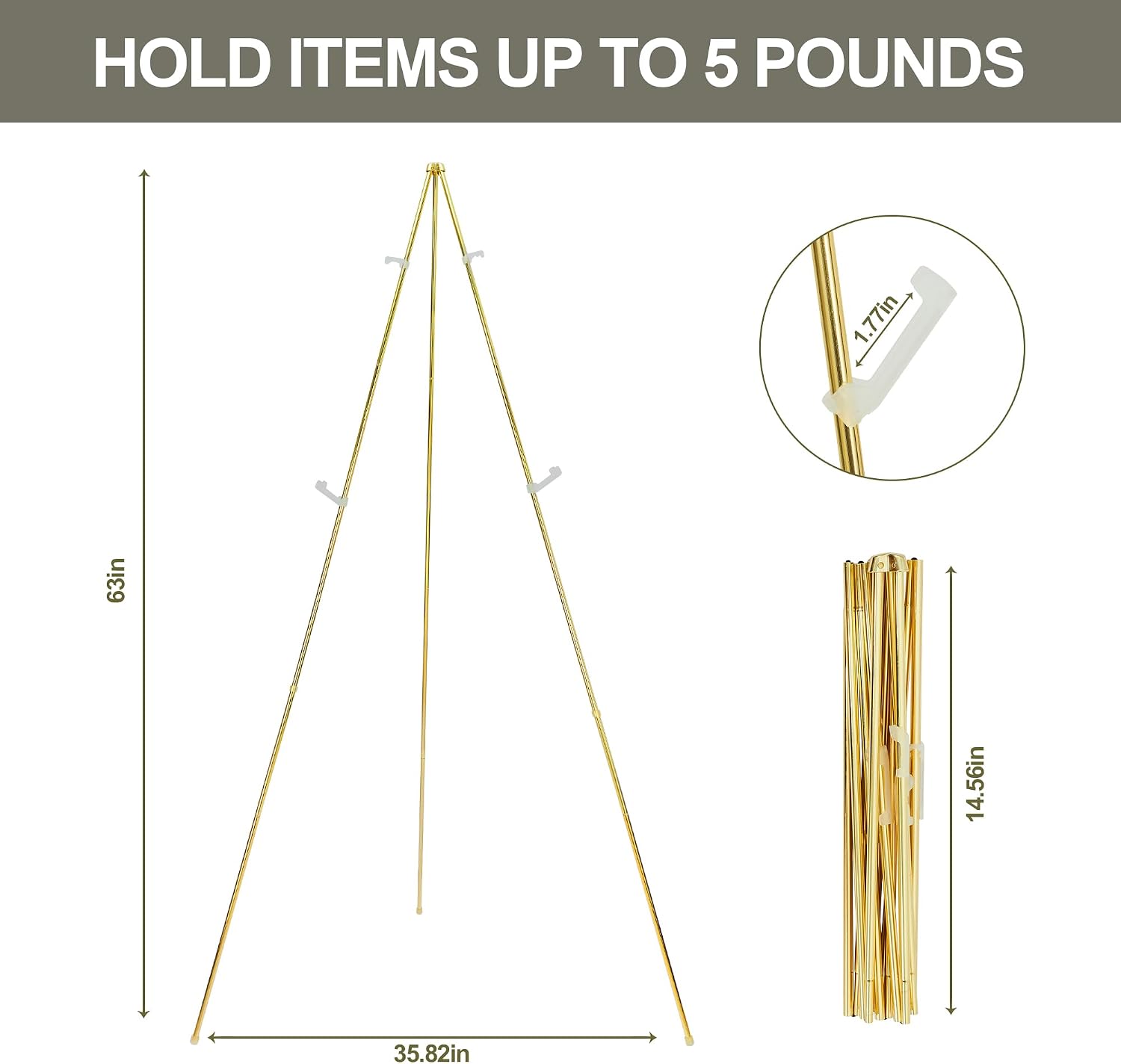 DANMO Easel Stand for Wedding Sign Poster 63'' Instant Display Easel for Floor Adjustable Metal Art Easel Gold 3 Pack