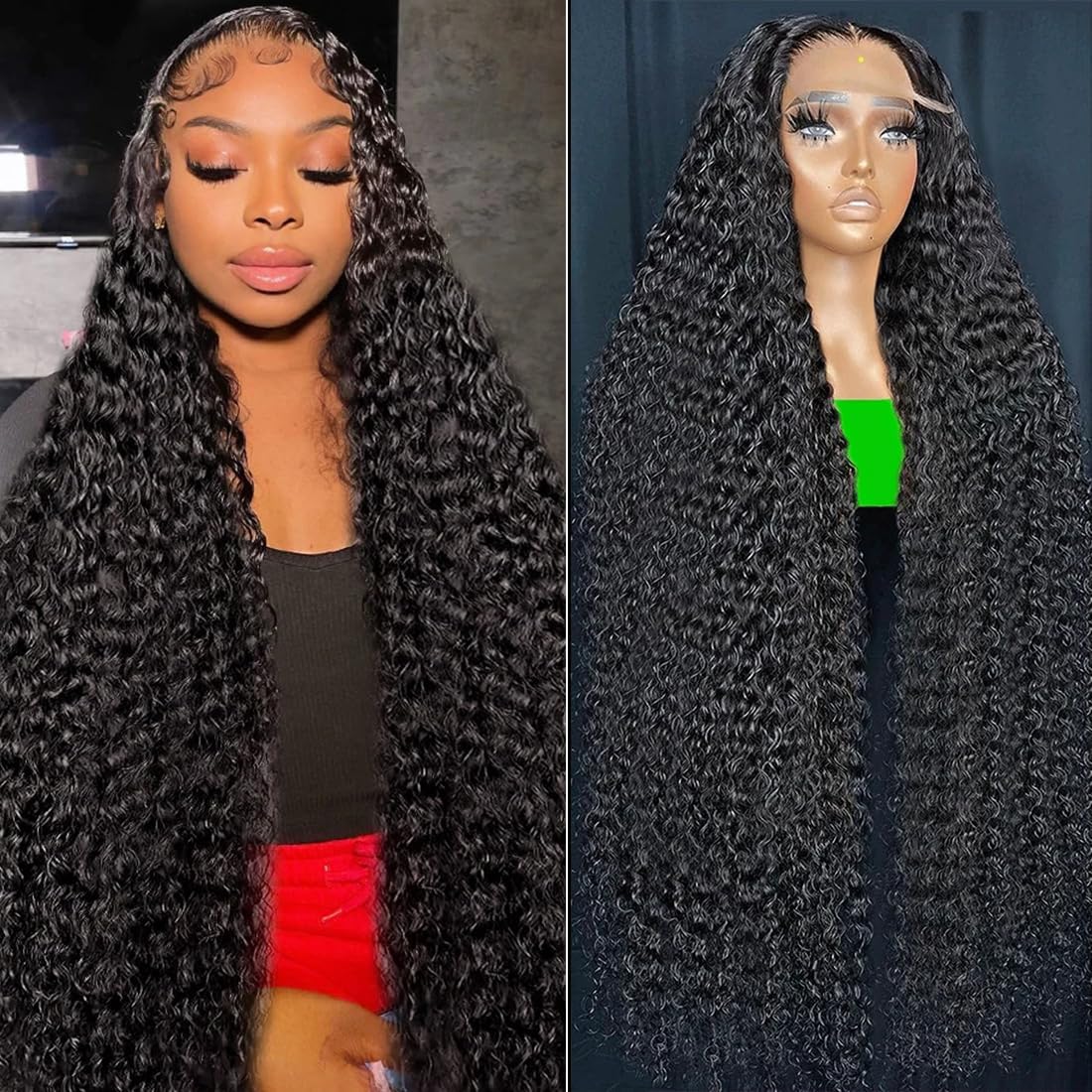 Durya Deep Wave Lace Front Wigs Human Hair 220% Density HD Deep Wave Wig Human Hair Lace Front Wigs Deep Curly Human Hair Wig For Women 13x4 Deep Wave Frontal Wig Pre Plucked Black 30 Inch
