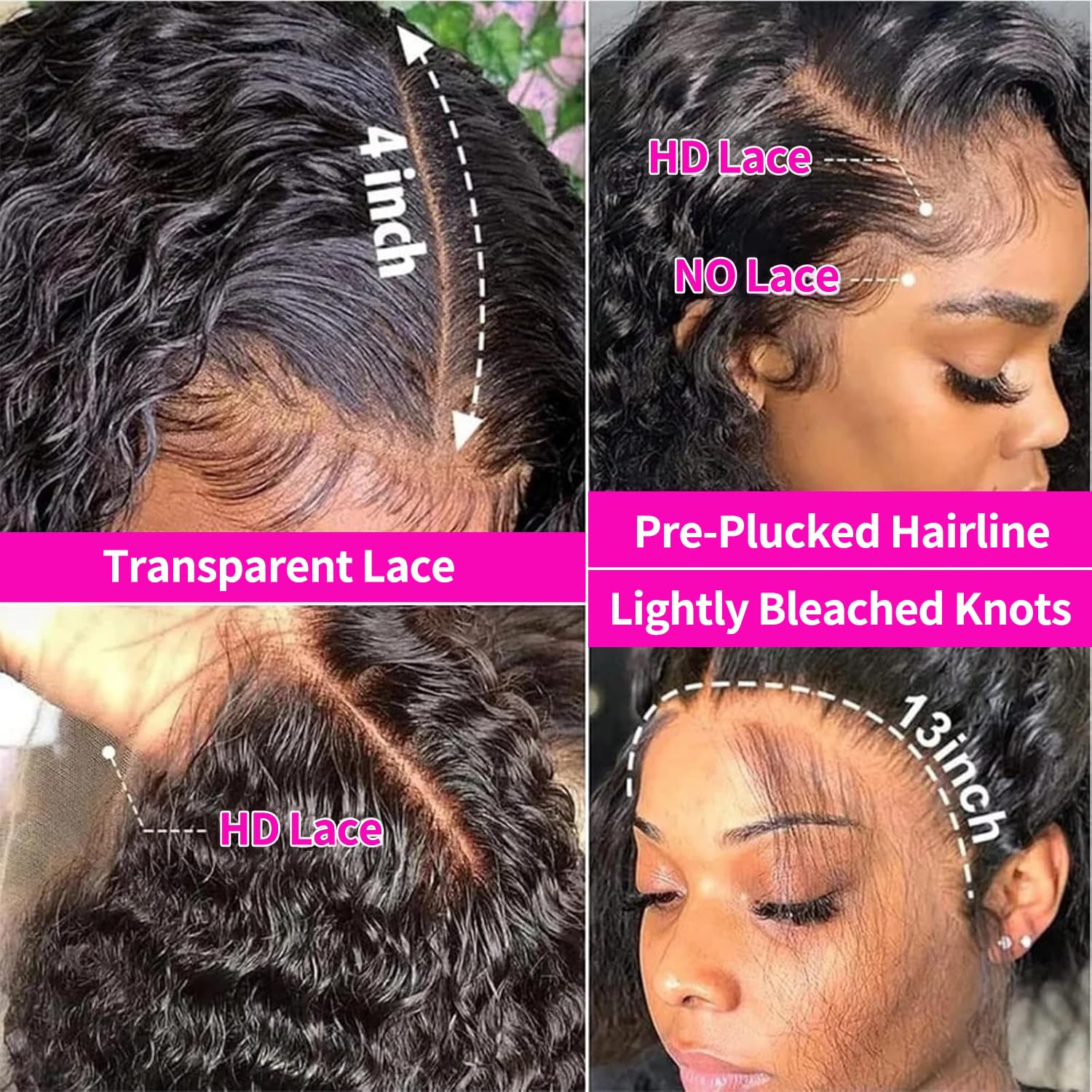 Durya Deep Wave Lace Front Wigs Human Hair 220% Density HD Deep Wave Wig Human Hair Lace Front Wigs Deep Curly Human Hair Wig For Women 13x4 Deep Wave Frontal Wig Pre Plucked Black 30 Inch