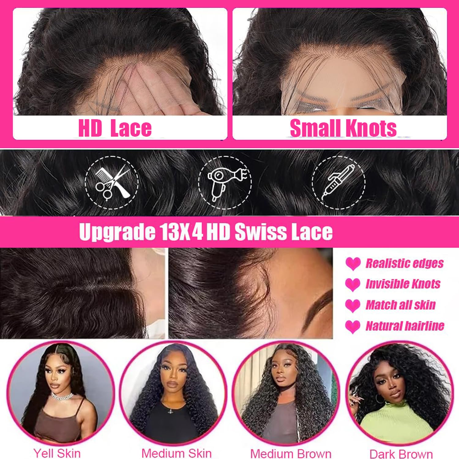 Durya Deep Wave Lace Front Wigs Human Hair 220% Density HD Deep Wave Wig Human Hair Lace Front Wigs Deep Curly Human Hair Wig For Women 13x4 Deep Wave Frontal Wig Pre Plucked Black 30 Inch