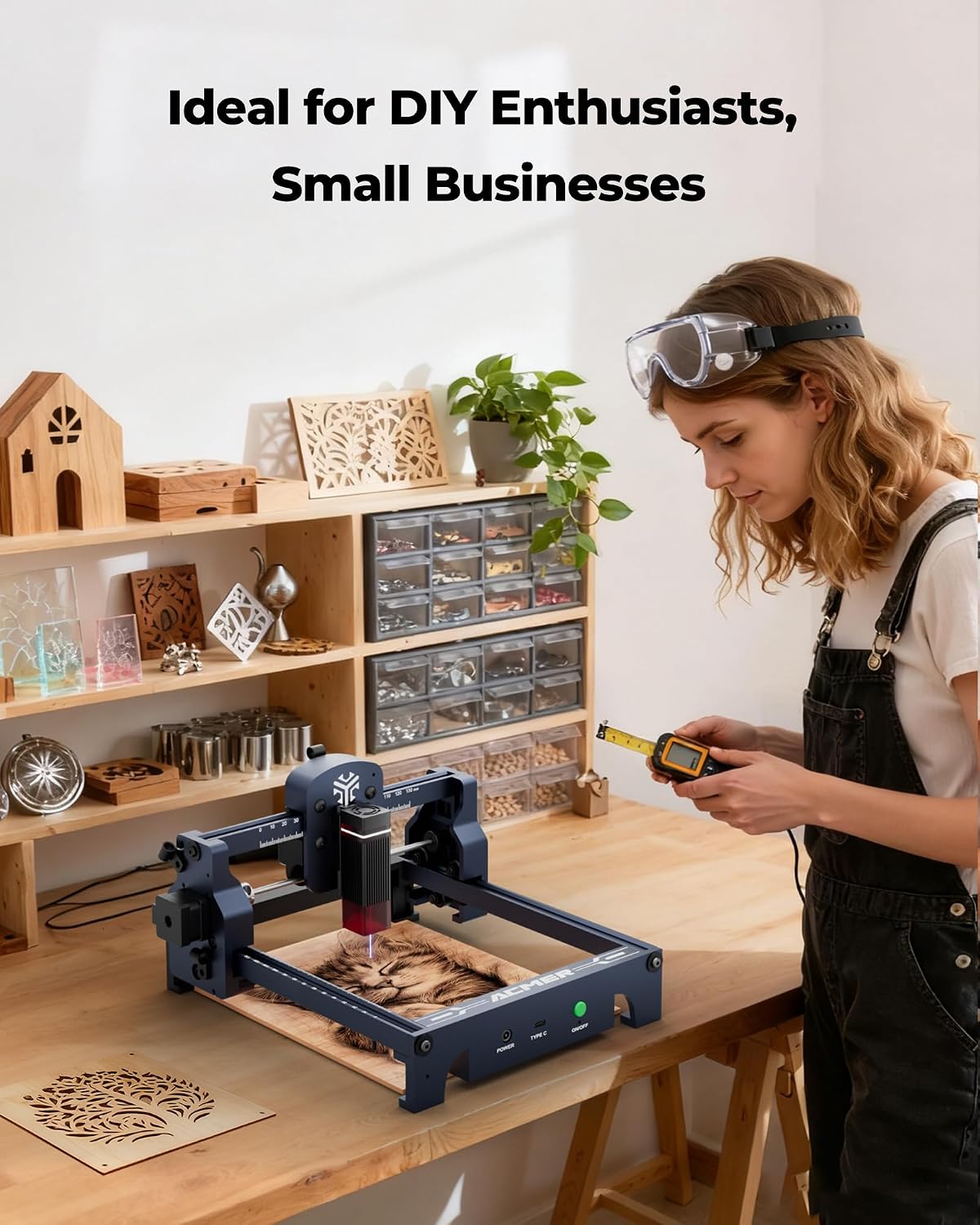 ACMER S1 Laser Engraver Machine. 2500mW Lazer Cutter for Wood and Acrylic | 130 x 130mm Working Area. Compact Desktop Design. Detailed Results for DIY Crafts and Small Projects
