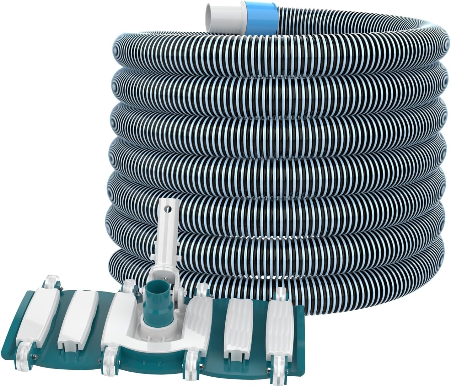 POOLWHALE Professional 1-1/2 In x 40-Feet Pool Vacuum Hoses and Head | Flexible Swivel Cuff Vac Hoses. Weighted Pool Vacuum Head with Wheels and Hose Kit for Above Ground and Inground Pools