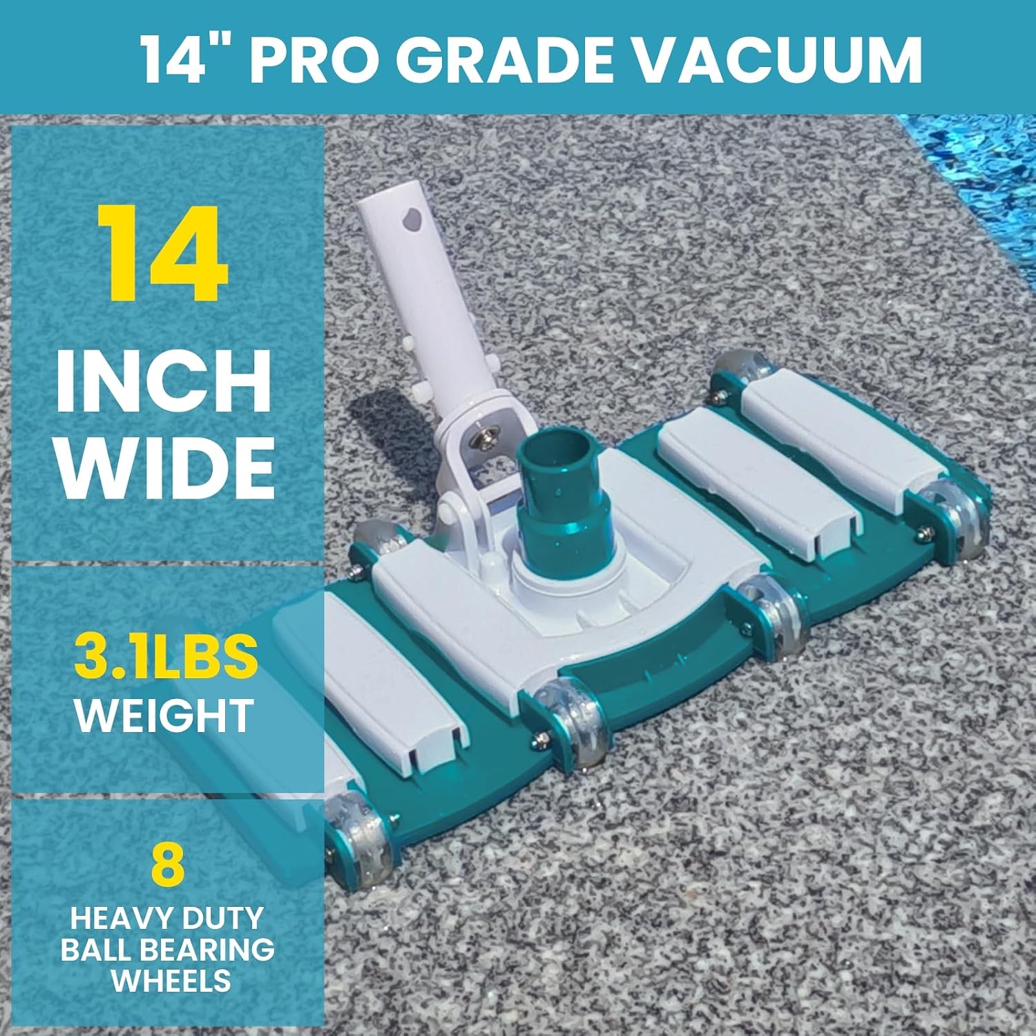 POOLWHALE Professional 1-1/2 In x 40-Feet Pool Vacuum Hoses and Head | Flexible Swivel Cuff Vac Hoses. Weighted Pool Vacuum Head with Wheels and Hose Kit for Above Ground and Inground Pools