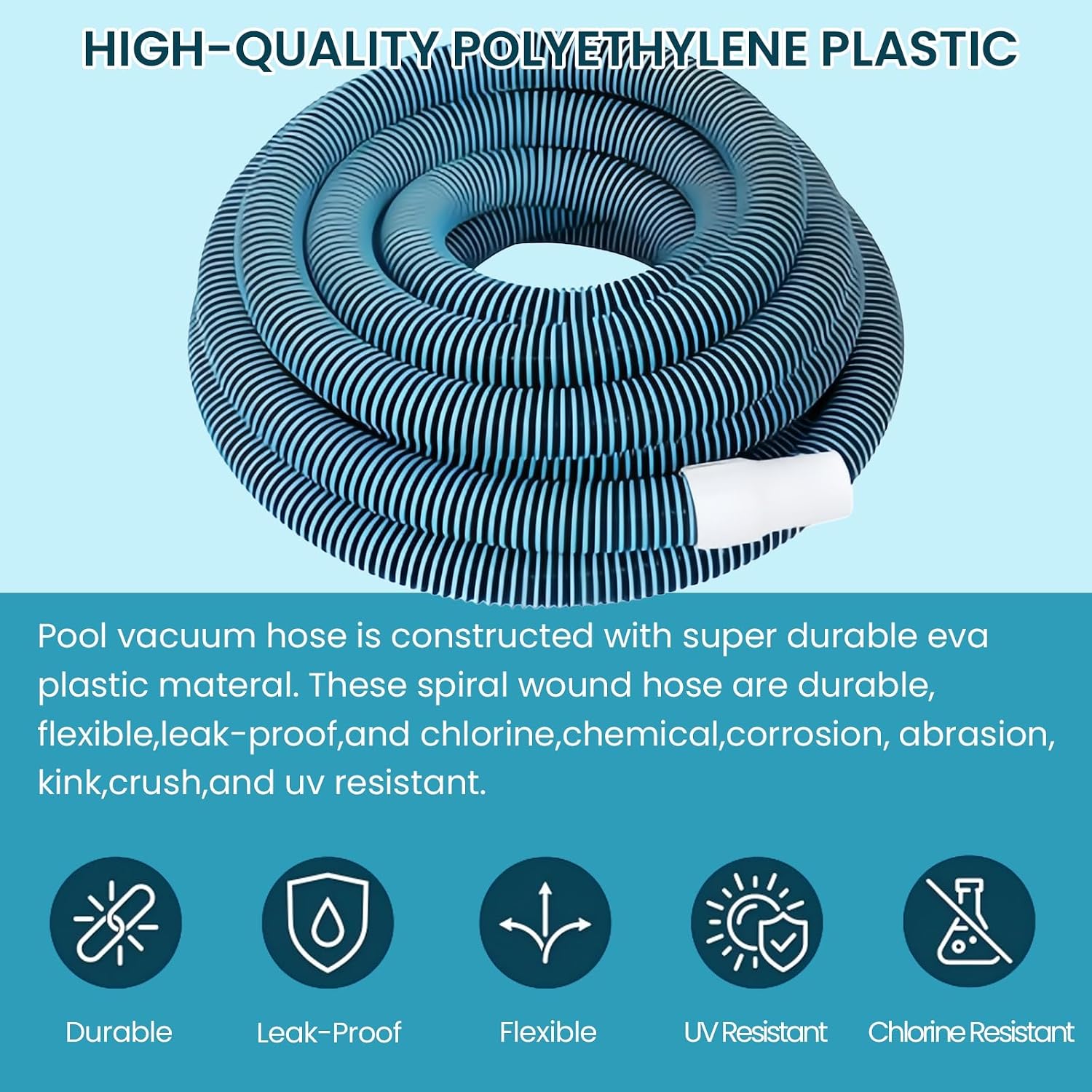 POOLWHALE Professional 1-1/2 In x 40-Feet Pool Vacuum Hoses and Head | Flexible Swivel Cuff Vac Hoses. Weighted Pool Vacuum Head with Wheels and Hose Kit for Above Ground and Inground Pools
