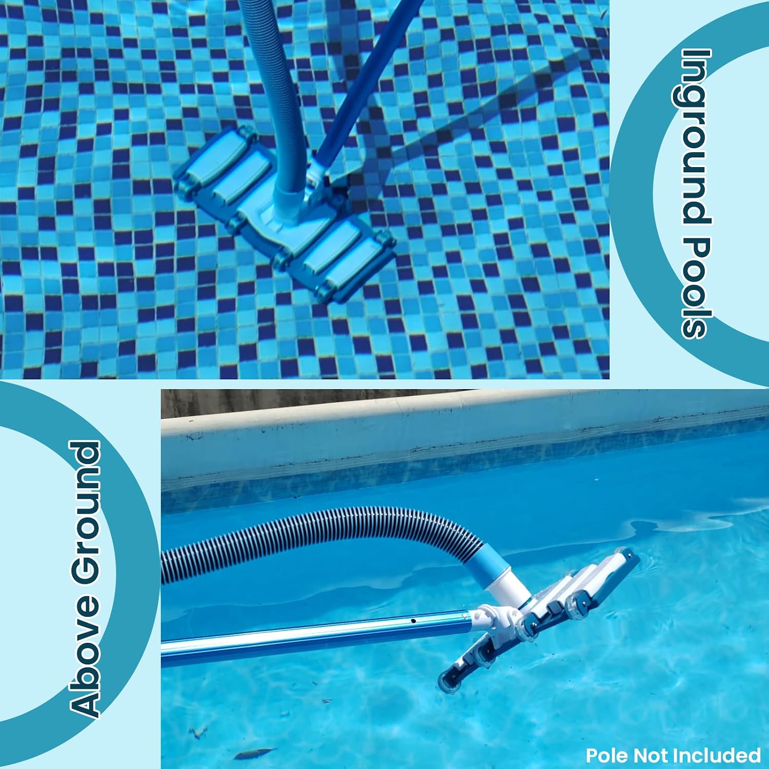 POOLWHALE Professional 1-1/2 In x 40-Feet Pool Vacuum Hoses and Head | Flexible Swivel Cuff Vac Hoses. Weighted Pool Vacuum Head with Wheels and Hose Kit for Above Ground and Inground Pools
