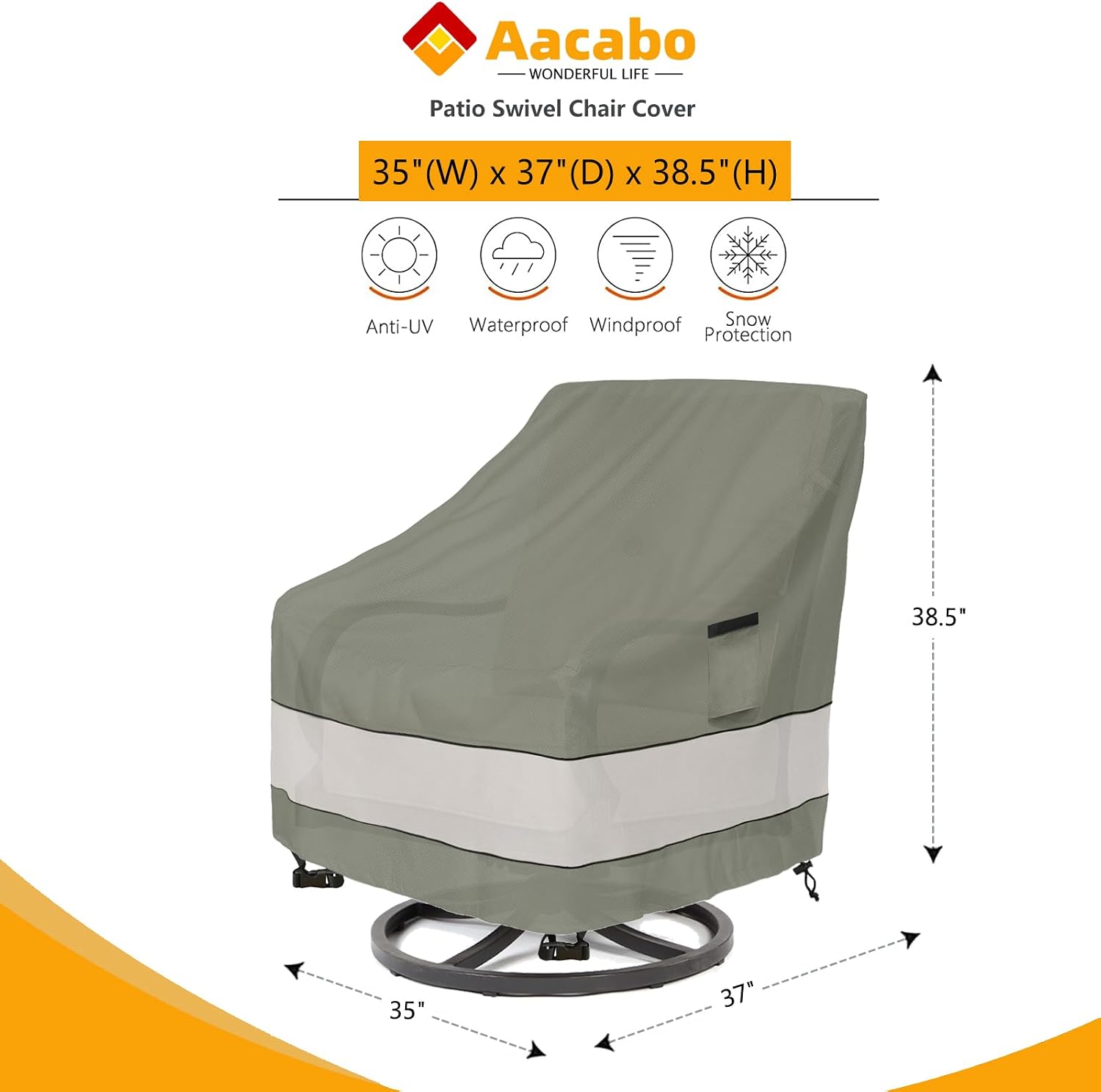 Aacabo Outdoor Swivel Chair Cover 4 Pack.Waterproof 100% Outdoor Patio Chair Covers.35W x 37 D x 38.5 H inches.Outside Furniture Lounge Deep Seat Cover -Grayish Green