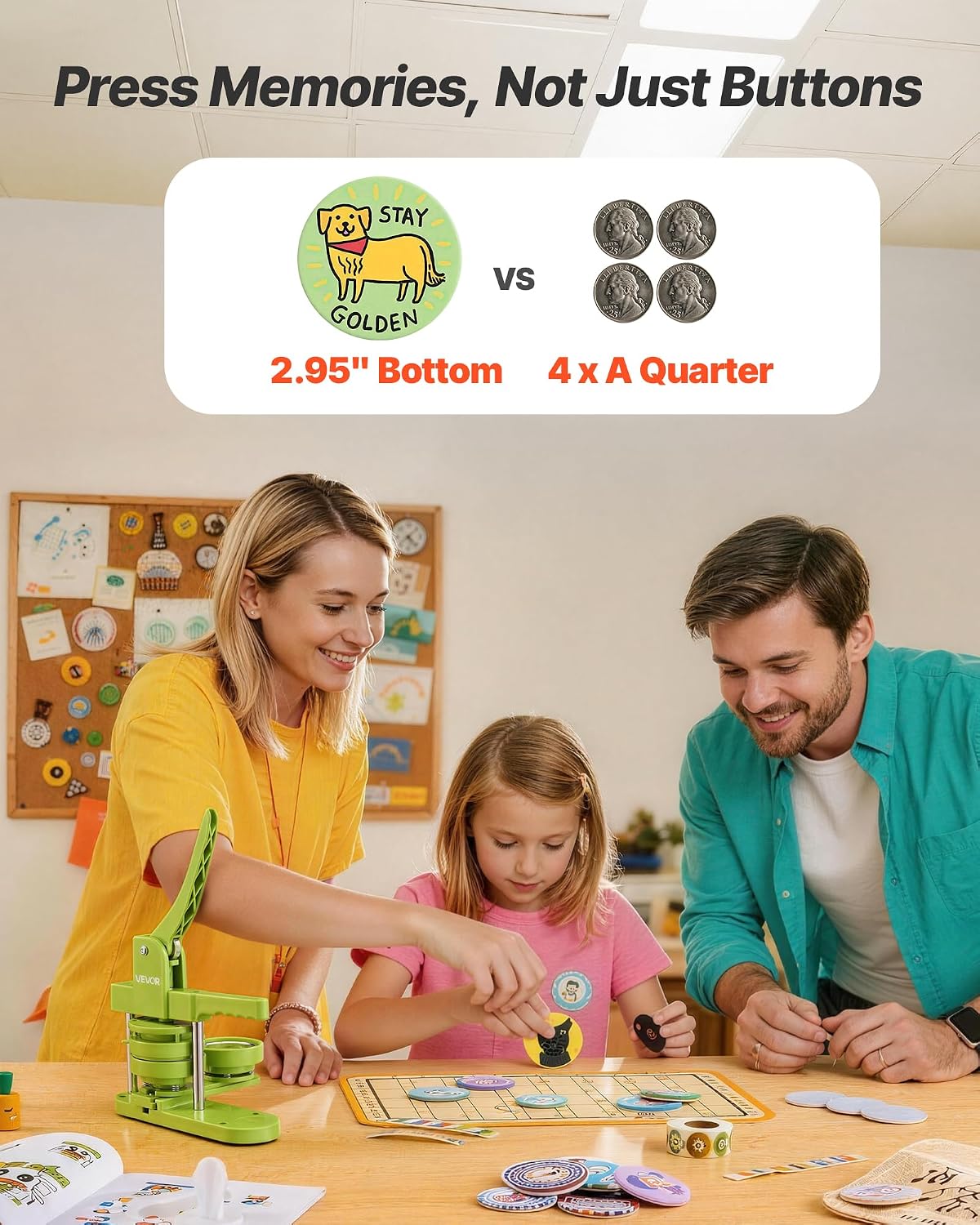 VEVOR Button Maker Machine. 3in/75mm Plastic Pin Maker with 100pcs Button Parts. Mr. Panda Magic Book. Circle Cutter and Hex Wrenches. Reinforced Ergonomic Handle. for DIY Badges. Personalized Pins