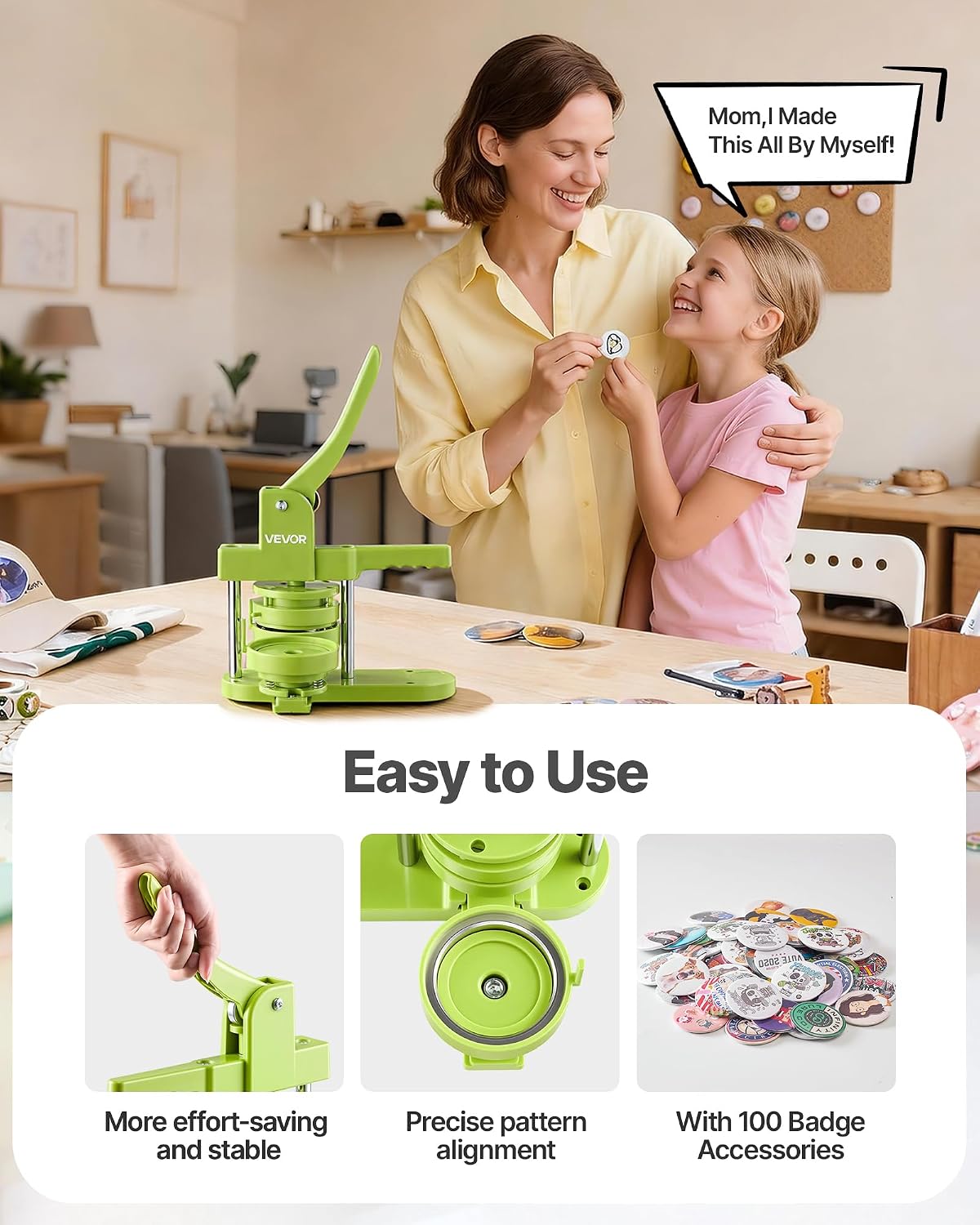 VEVOR Button Maker Machine. 3in/75mm Plastic Pin Maker with 100pcs Button Parts. Mr. Panda Magic Book. Circle Cutter and Hex Wrenches. Reinforced Ergonomic Handle. for DIY Badges. Personalized Pins