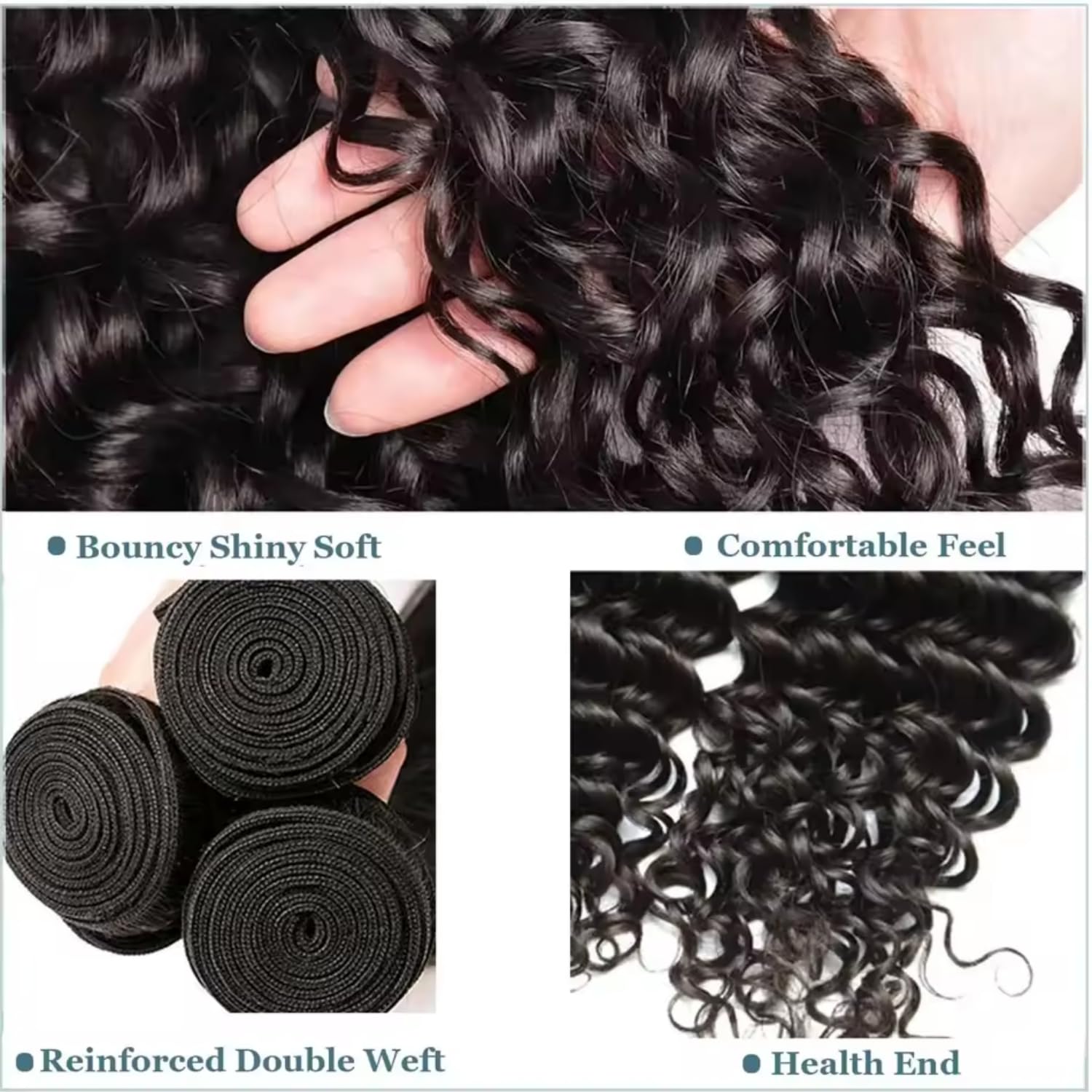 Water Wave Human Hair Bundles 20 20 22 22 Inch 4 Bundles Deep Curly Human Hair Double Weft Wet and Wavy Hair Extensions Natural Color