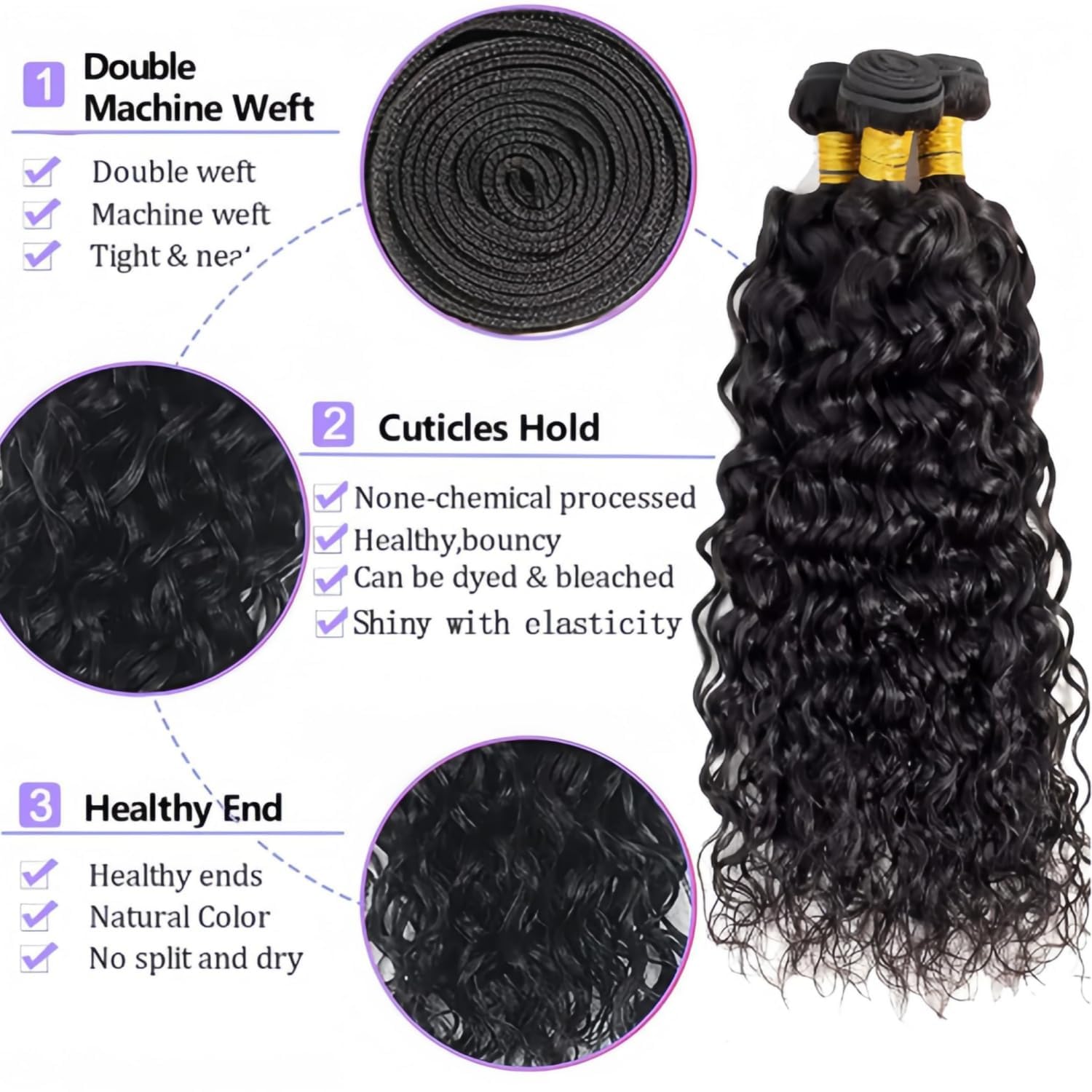 Water Wave Human Hair Bundles 20 20 22 22 Inch 4 Bundles Deep Curly Human Hair Double Weft Wet and Wavy Hair Extensions Natural Color