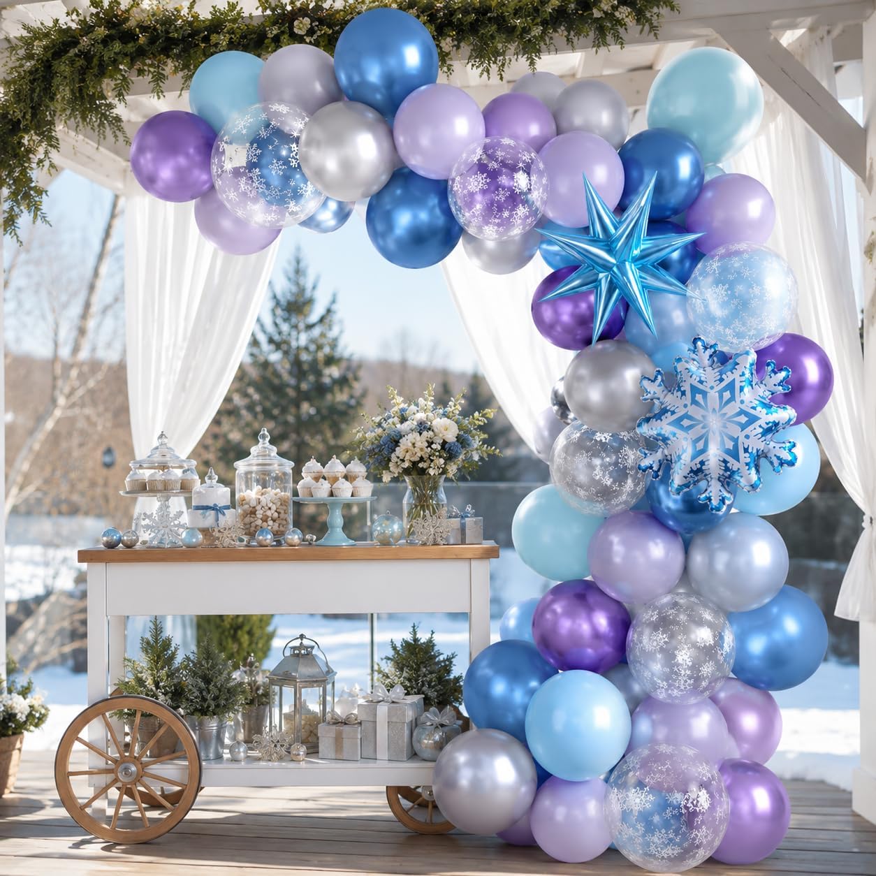 Frozen Balloons. 12 Inch Winter Snow Frozen Themed Party Decorations | Includes Snowflake Foil Balloons. Decorations For Frozen Birthday. Baby Shower And Winter Wedding Celebrations