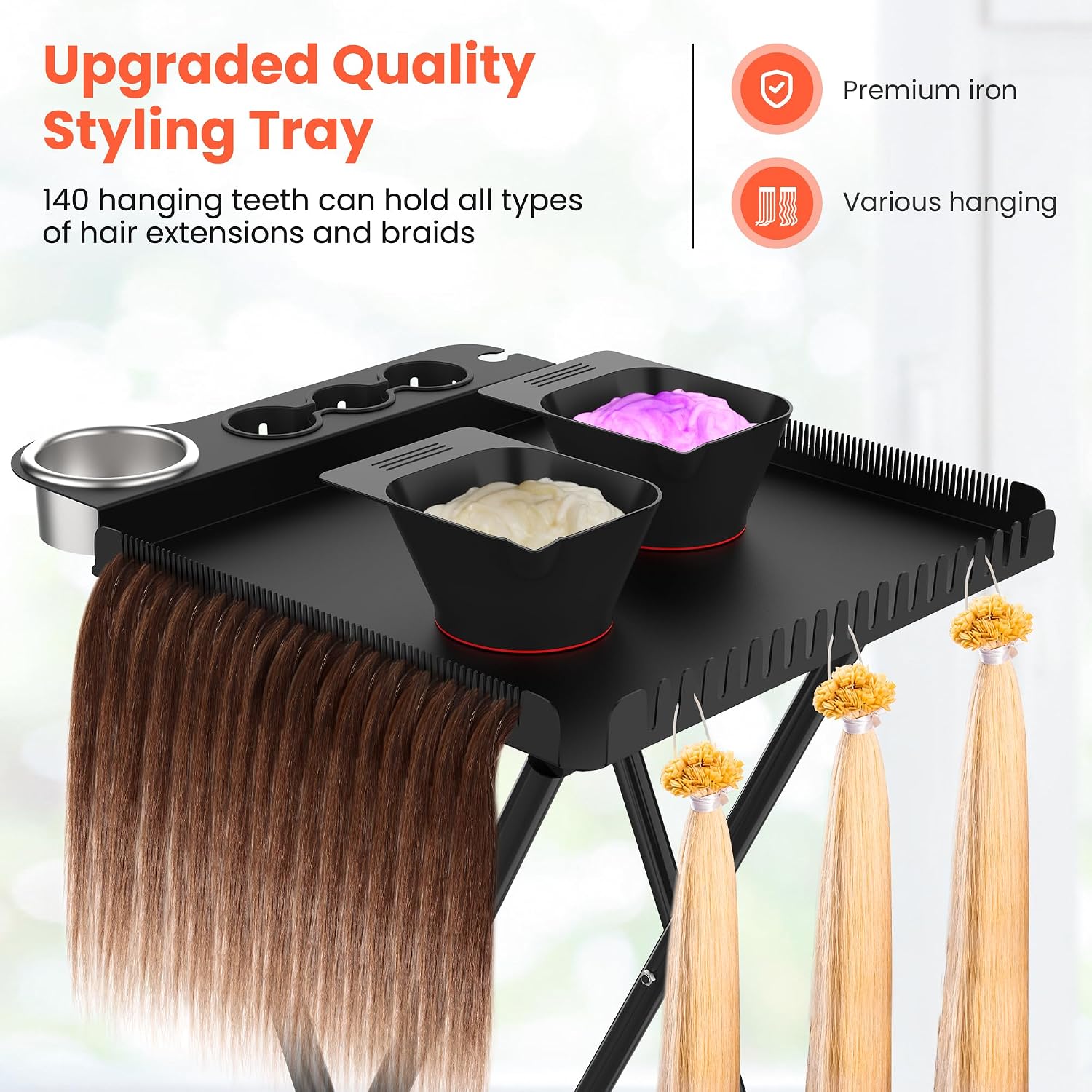 TASALON Professional Hair Styling Station Cart. Metal Rolling Hair Stylist Cart with 2 Magnetic Hair Color Bowls. Salon Trolley with Tool Holder and Hair Extension Stand for Hair Salon Stations