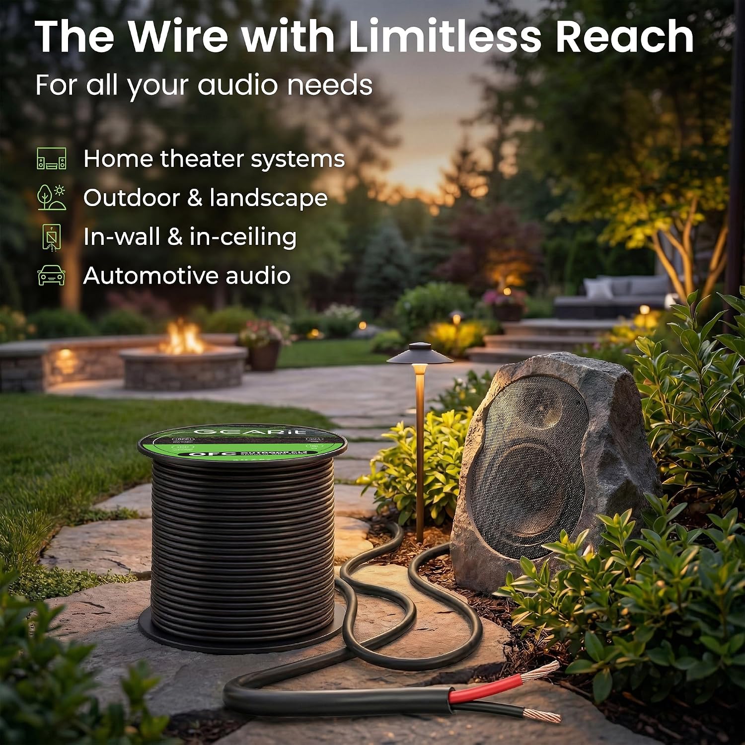 GEARit 16 AWG Outdoor Speaker Wire 500 FT.16/2 OFC Cable for Patio &Garden | UL CL3 Rated Speaker Cable for Direct Burial In-Wall Installation. Backyard Speakers. Outdoor Audio(Black.2-Conductors)