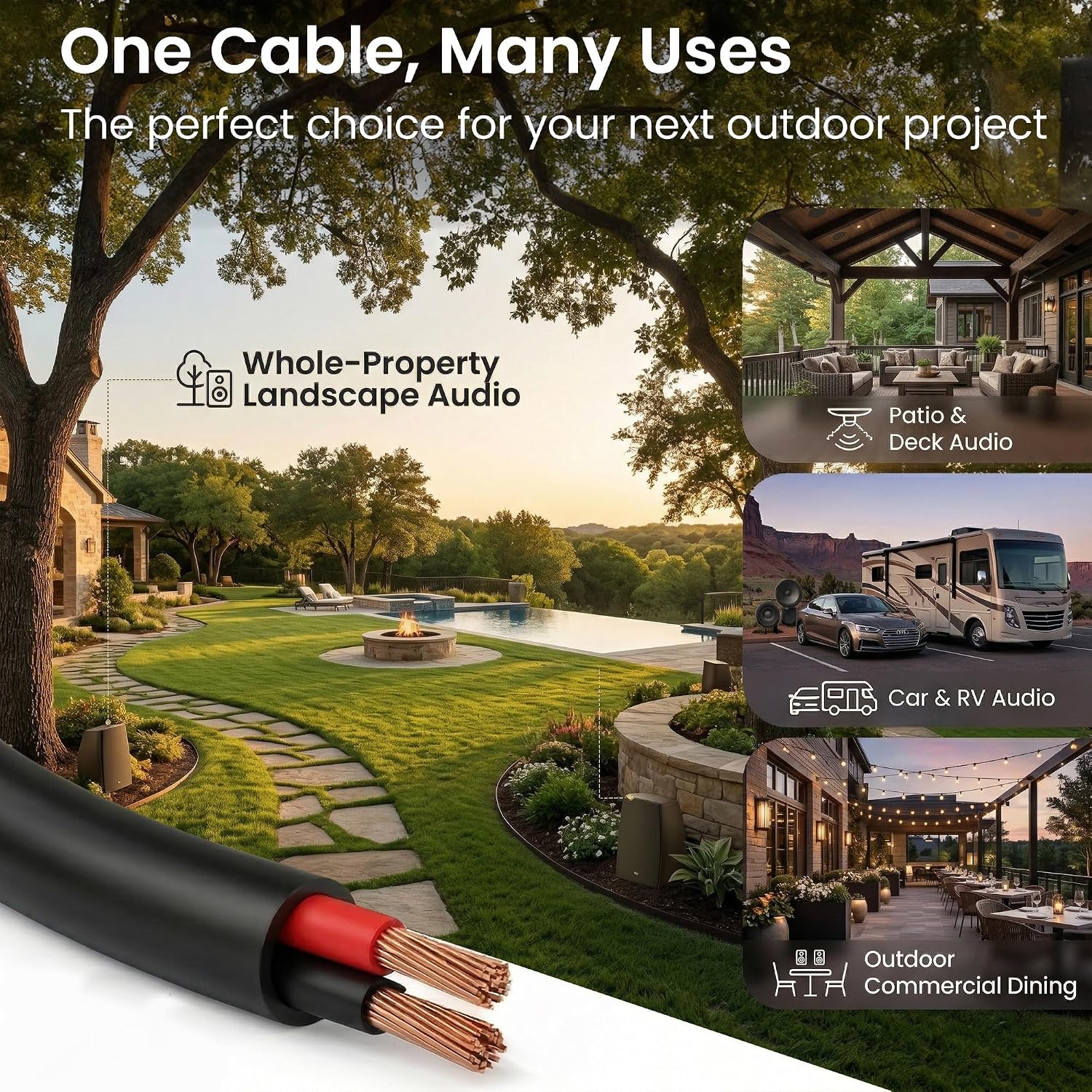 GEARit 16 AWG Outdoor Speaker Wire 500 FT.16/2 OFC Cable for Patio &Garden | UL CL3 Rated Speaker Cable for Direct Burial In-Wall Installation. Backyard Speakers. Outdoor Audio(Black.2-Conductors)