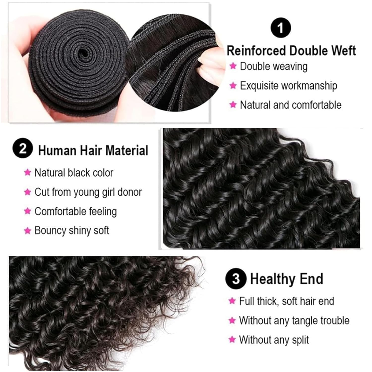 Deep Wave Human Hair Bundles 20 20 20 Inch 12A Unprocessed Brazilian Virgin Hair Deep Curly 3 Bundles Wet and Wave Hair Extensions Natural Color