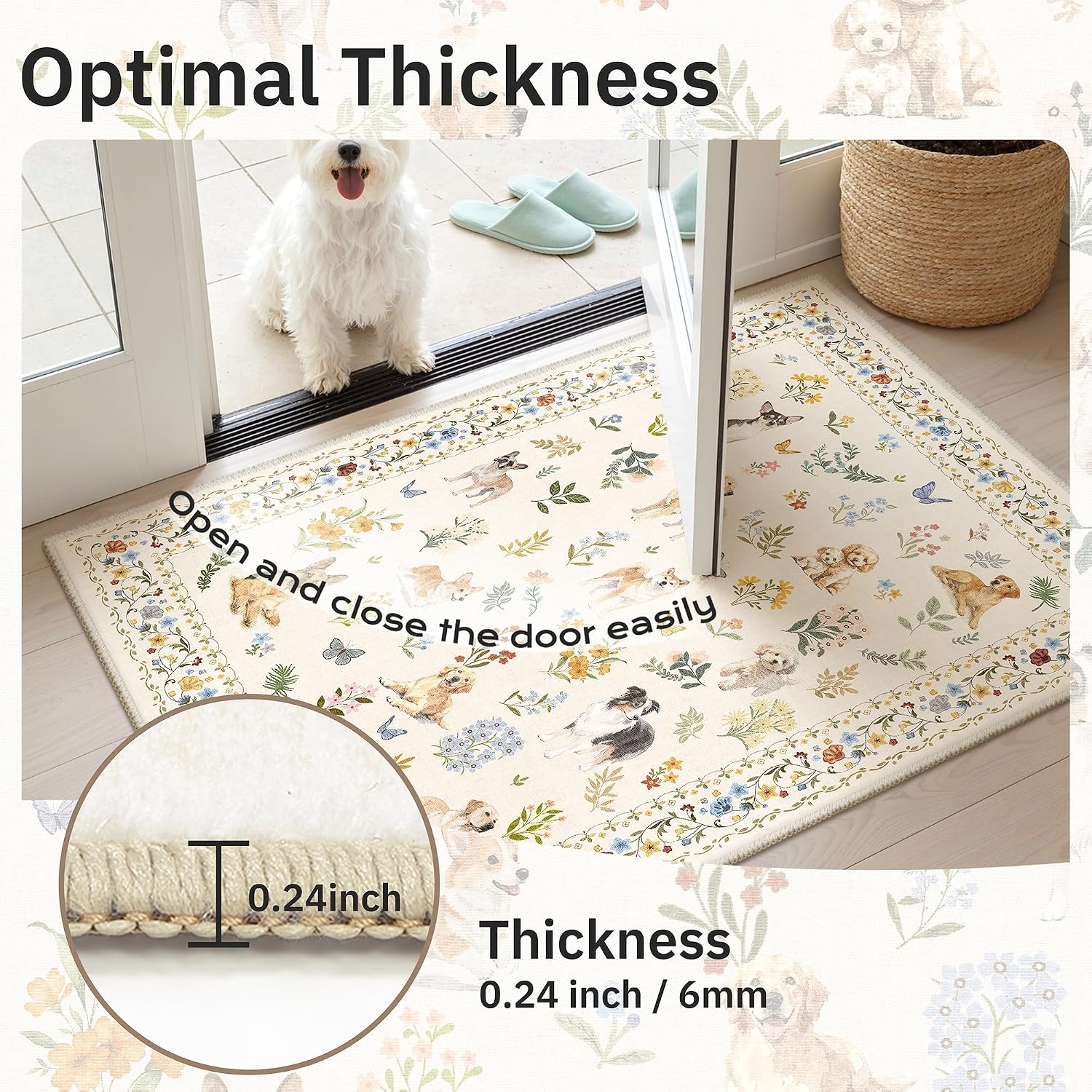 Soalmost 2x3 Dog Rugs for Entryway. Washable Door Mat Animal Soft Rug Beige | Floral Small Cute Area Rug Non-Slip Low Pile Throw Rugs for Entrance Kitchen Indoor Front Door Kids Room 2' x 3'