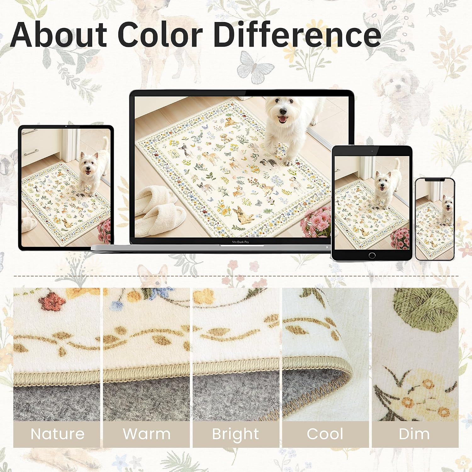 Soalmost 2x3 Dog Rugs for Entryway. Washable Door Mat Animal Soft Rug Beige | Floral Small Cute Area Rug Non-Slip Low Pile Throw Rugs for Entrance Kitchen Indoor Front Door Kids Room 2' x 3'