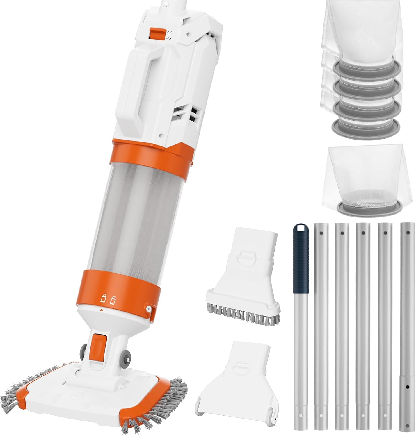 AQUAFYSH Cordless Pool Vacuum-True Powerful Suction 18.9GPM. 100inch. 1H Runtime. 25µm Fluff Ultra Fine Filter.Handheld Rechargeable Hot Tub Cleaner with Poles for Above Ground&Inground Pool