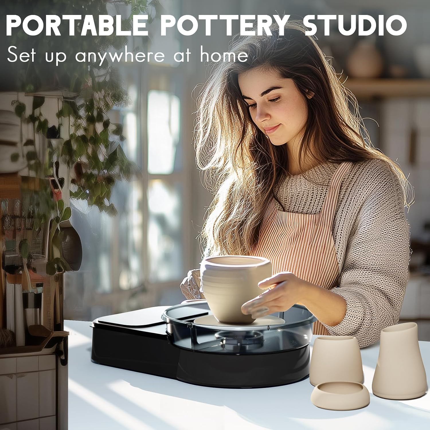 Pottery Wheel for Adults - Complete Pottery Tools Kit for Beginners. 6 Turntable Two-Way Rotation Adjustable Speed. 2.2 lbs. Air Dry Clay. Mini Clay Making Pottery Wheel with Storage Design (Black)