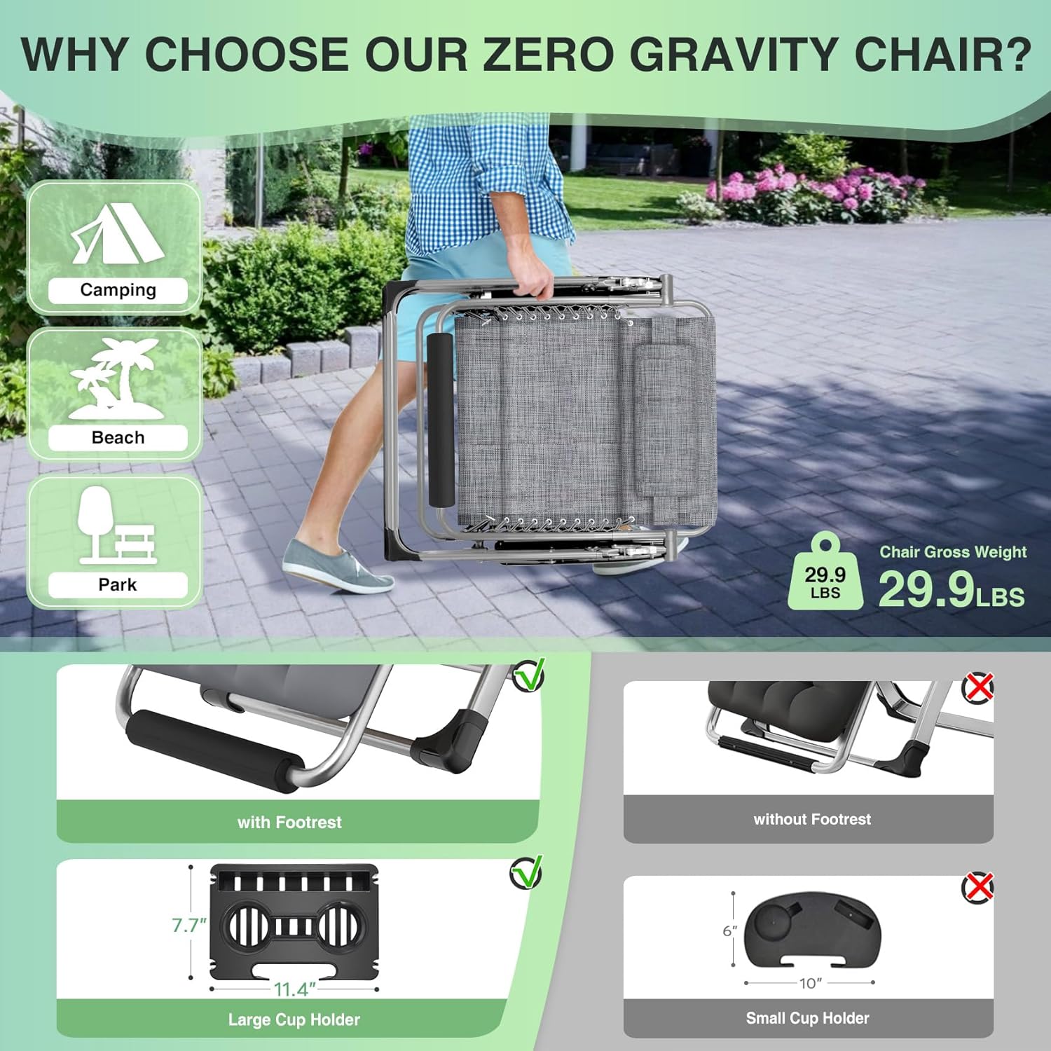 Suteck Oversized Zero Gravity Chair.500LBS 33In XXL Outdoor Recliner Chairs | w/Removable Cushion&Headrest. Camping Lounge Chair w/ Upgraded Lock&Footrest. Reclining Patio Chairs for Indoor Outdoor