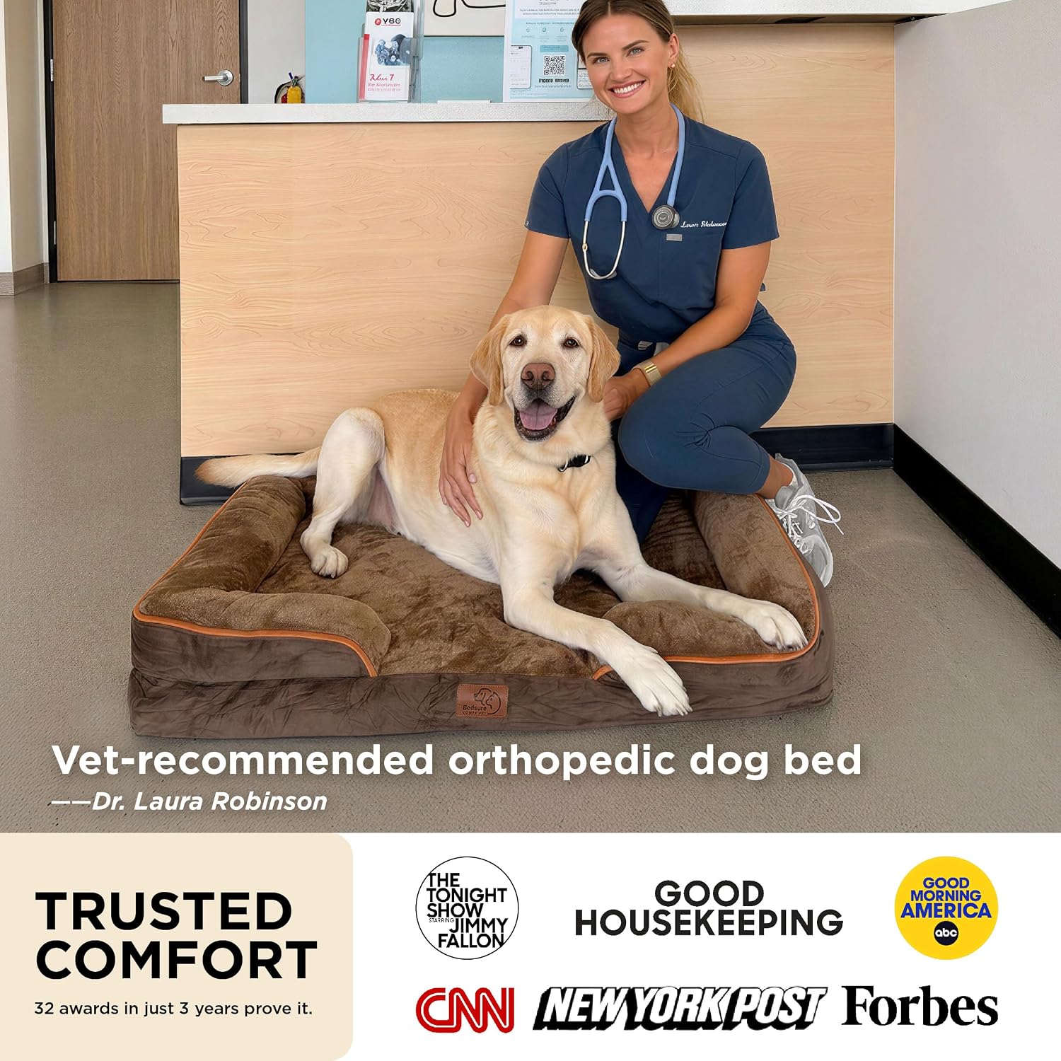 Bedsure Orthopedic Dog Beds for Small Dogs - Washable Small Dog Cat Bed Waterproof. Comfort Pet Couch Sofa with Washable Removable Cover. Pets Bed with Nonskid Bottom. Brown. 24 | 24 Classic Comfy Puppy Couch Sofa Waterproof. Cozy Bolster Sides. Nonslip Bottom. Pet bed for Cats.Senior Dogs. Brown