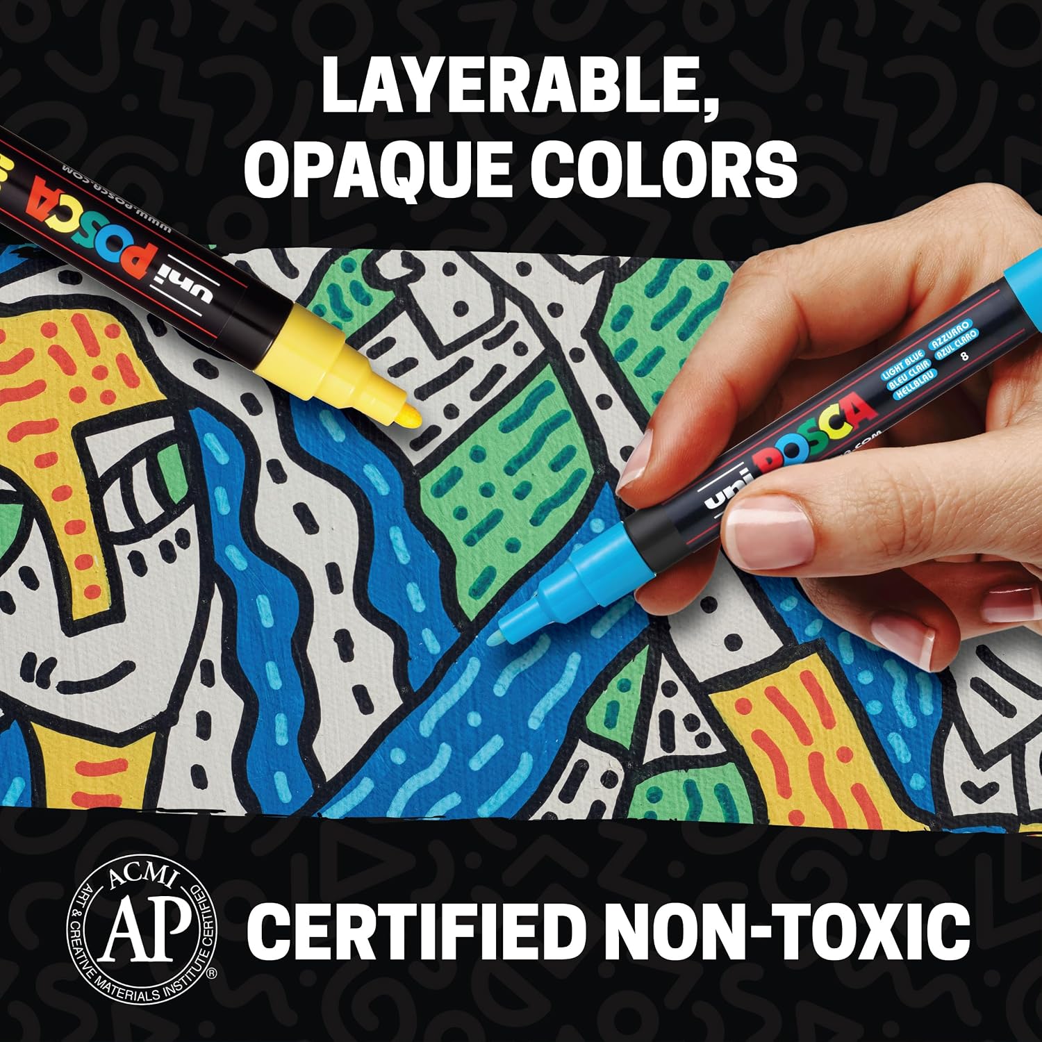 POSCA® PC-5M Paint Markers. Medium (1.8-2.5mm). Assorted. 48 Pack & Caddy | Includes POSCA display caddy with compartments. water-based opaque paint for 50+ surfaces. quick-drying. ACMI-certified