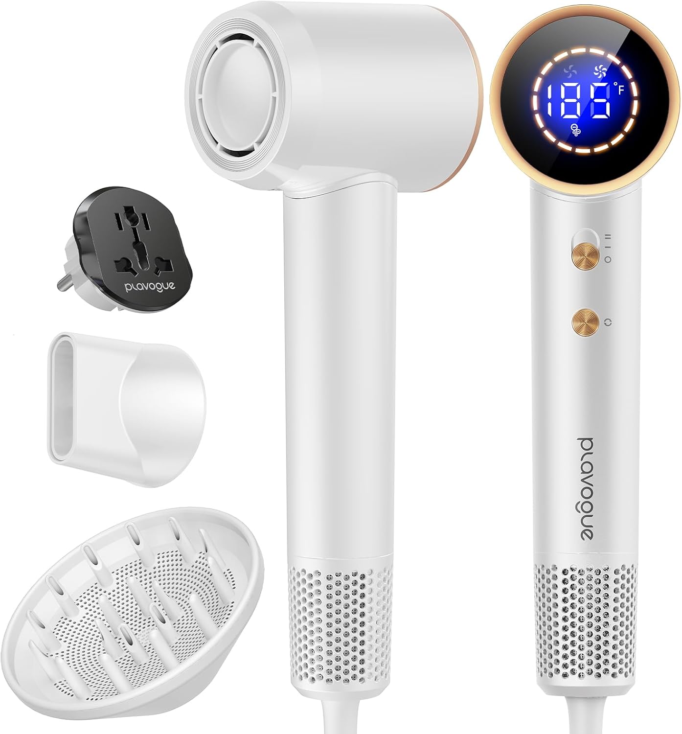 Dual Voltage Travel Hair Dryer with Diffuser. High-Speed Ionic Blow Dryer for Women. Fast Drying. Low Noise. Lightweight. No Heat Damage. European Travel 110V-120V/220V-240V